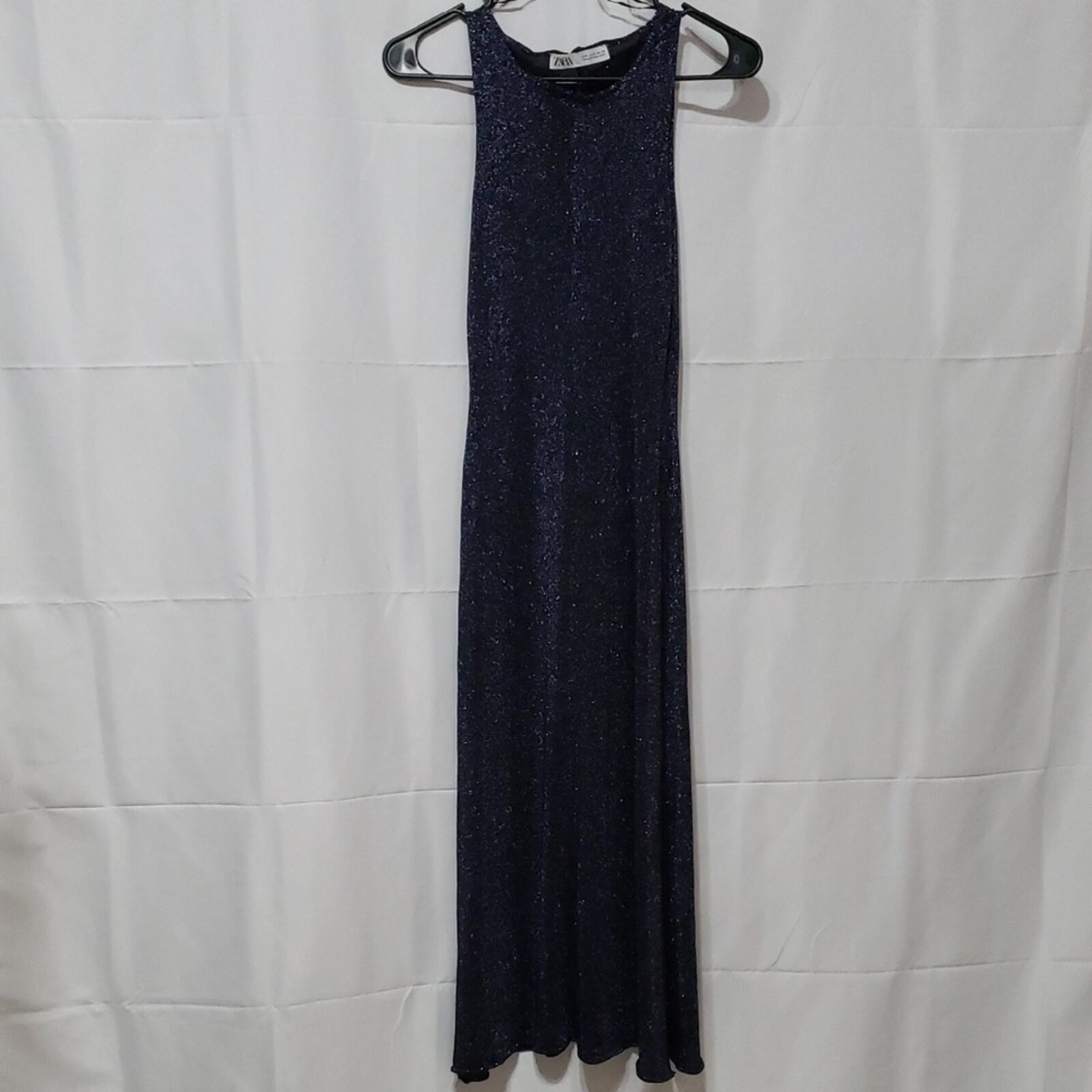 Zara Woman Blue Metallic Thread Knit Midi Dress.  Size: Small