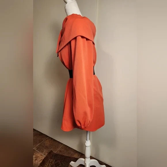Light Red Long Sleeve Fold Over Jackie-O Collar Mini Cape Dress Large L EUC