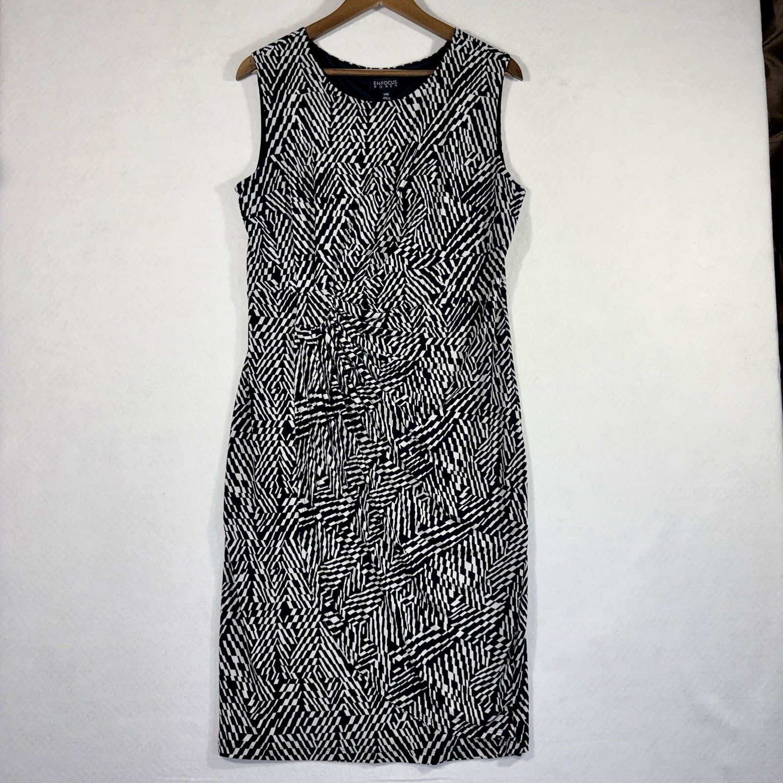 Vtg. Enfocus Studio Women’s Side Ruched Sheath Dress Black & White – Size 14W