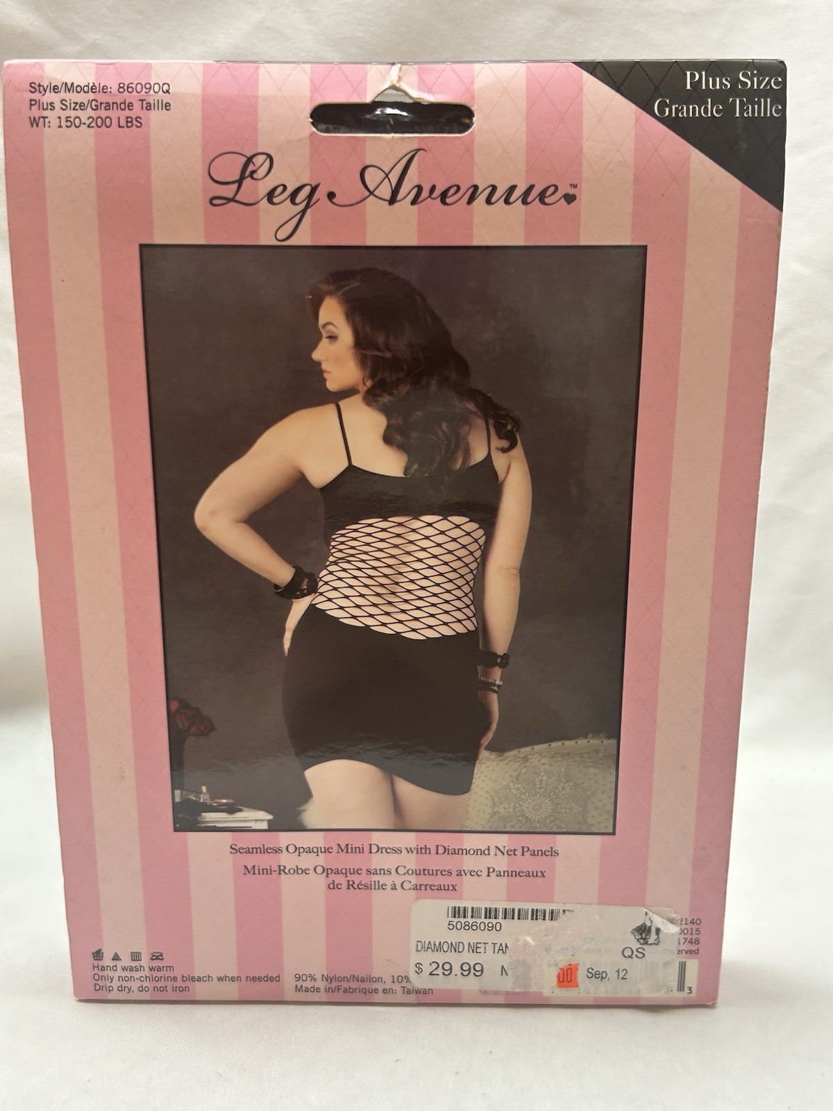 Leg Avenue Seamless Opaque Mini Dress With Diamond Net Panels Plus Size New