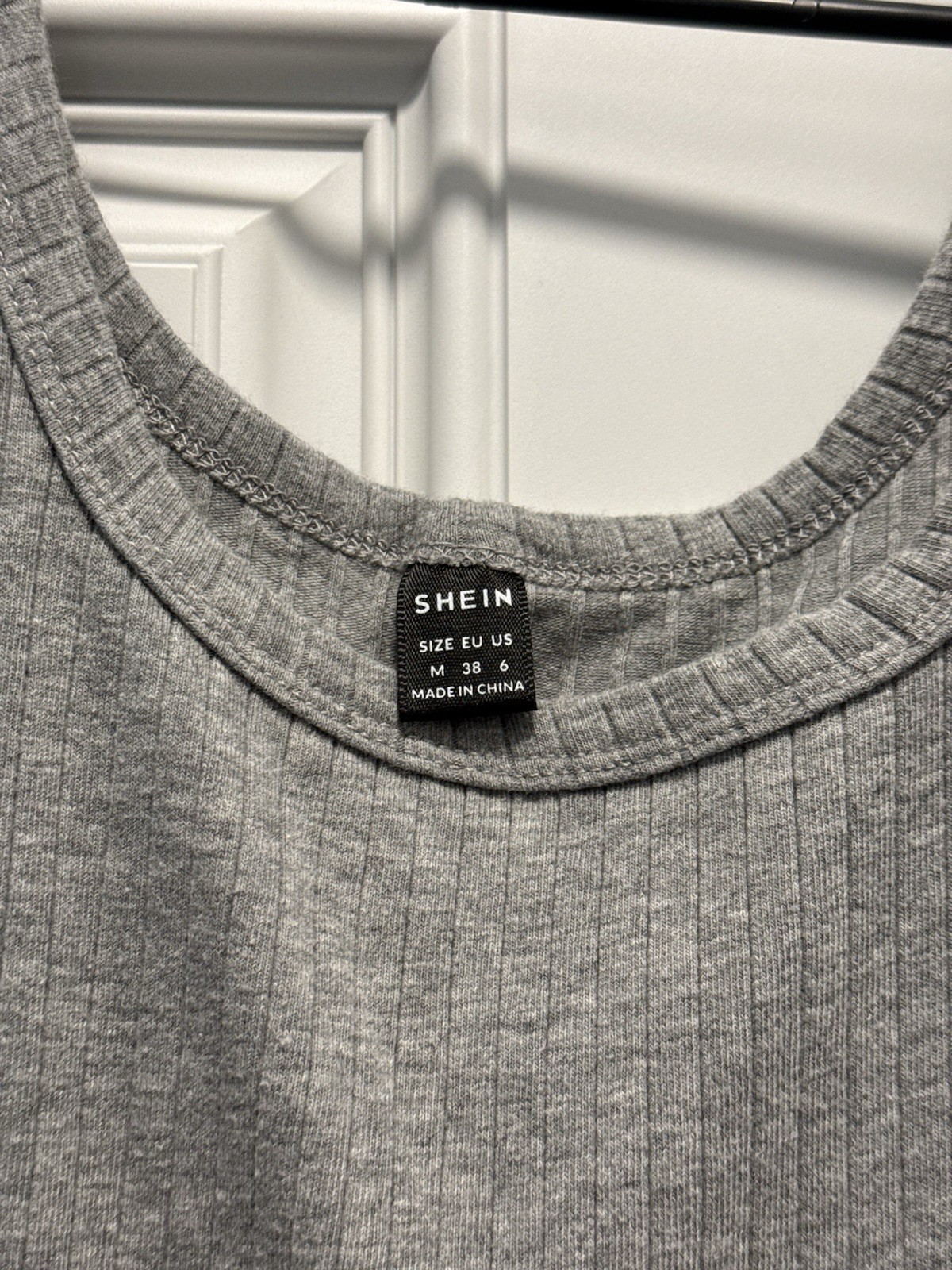 SHEIN Gray Solid Ribbed Knit Scoop Neck Strappy Sleeveless Bodycon Dress M