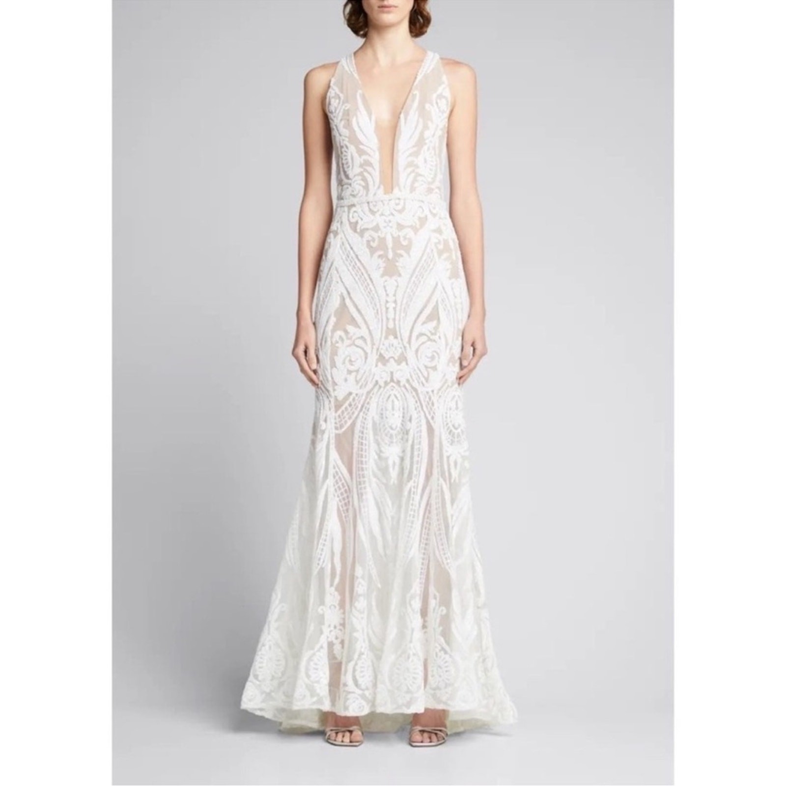 BRONX & BANCO Ester Sequin & Bead Embellished Plunge Neck Gown Size Small