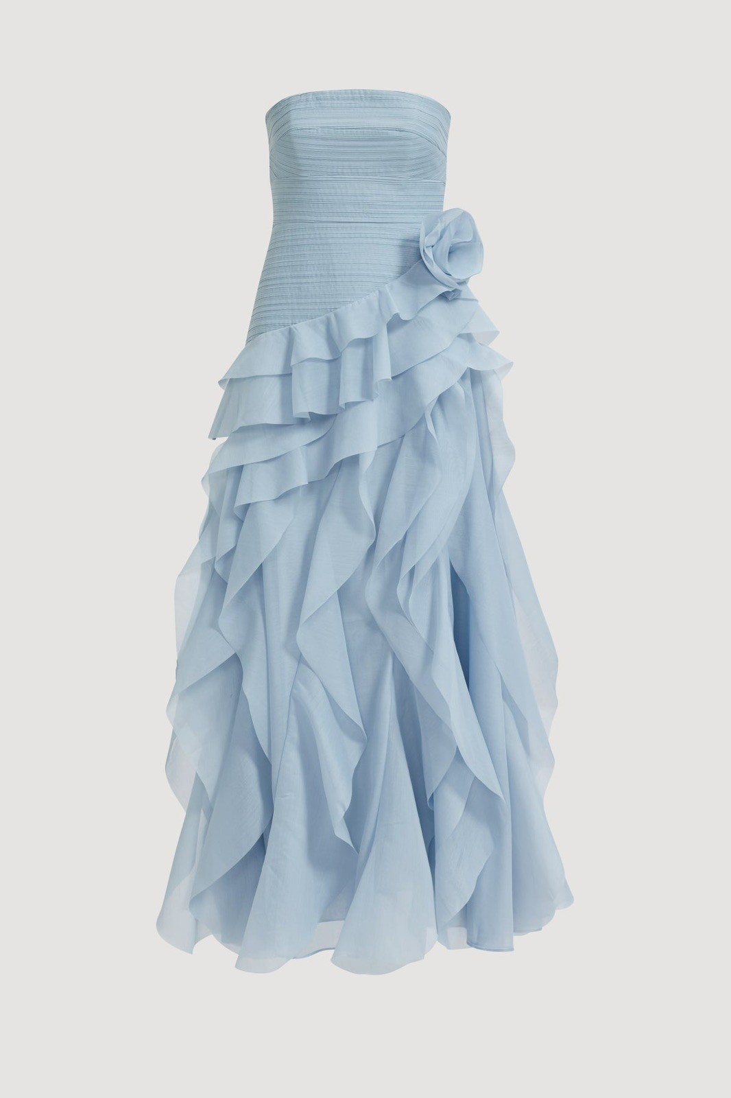 Aje Canyon Gown Dress Size AU 10/ US 6 Cloud Blue Strapless Ruffle Detail