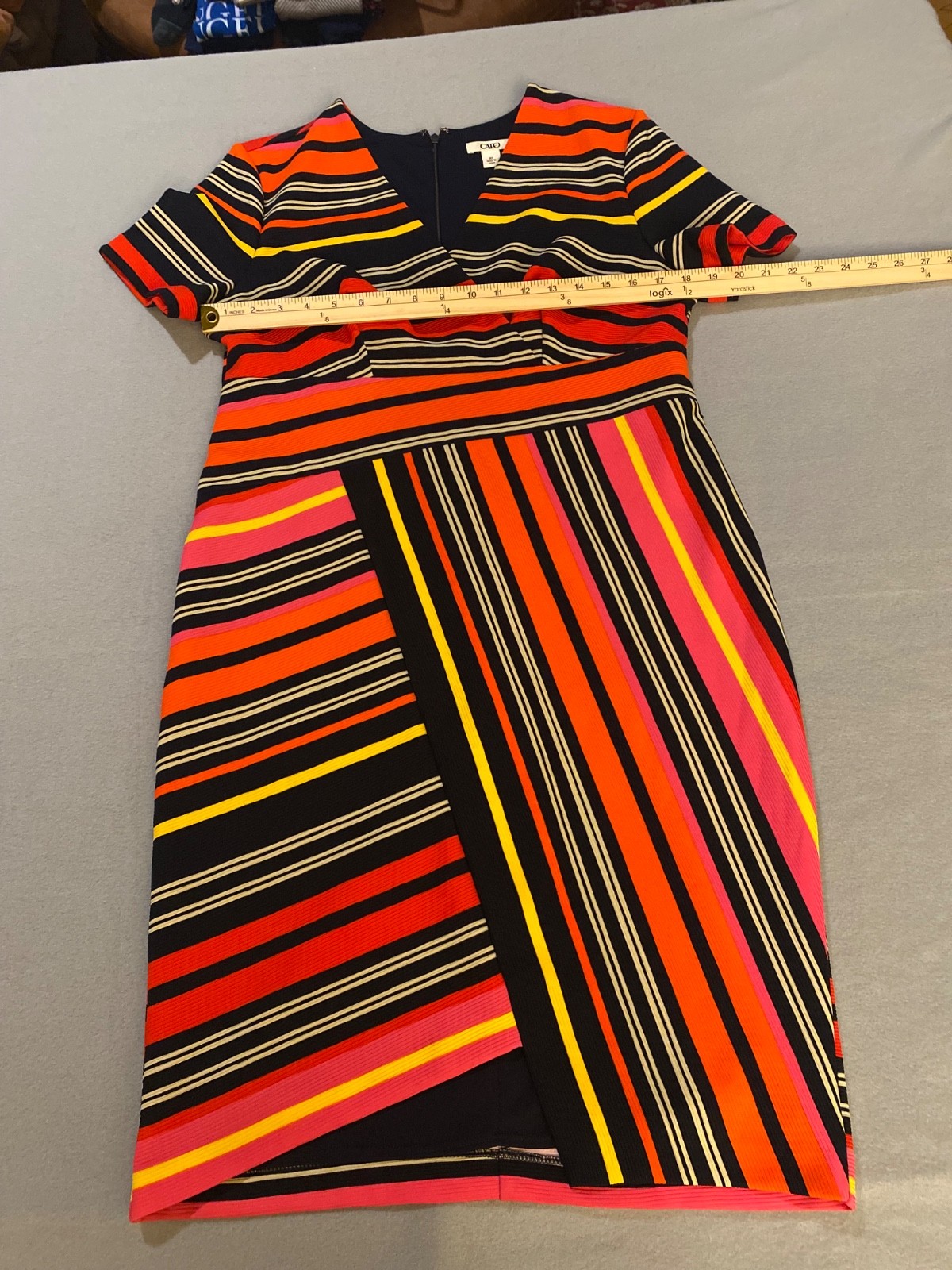 Size 14P Dress Striped Pattern V- Neck Silhouette Comfortable Office Casual Fit