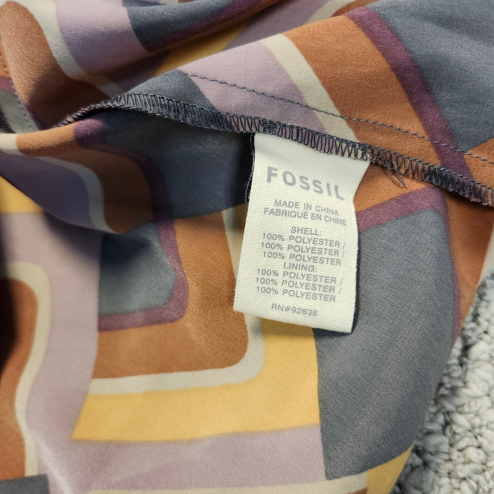 Fossil Geometric Pattern Brown Mesh Overlay Slip Dress Medium