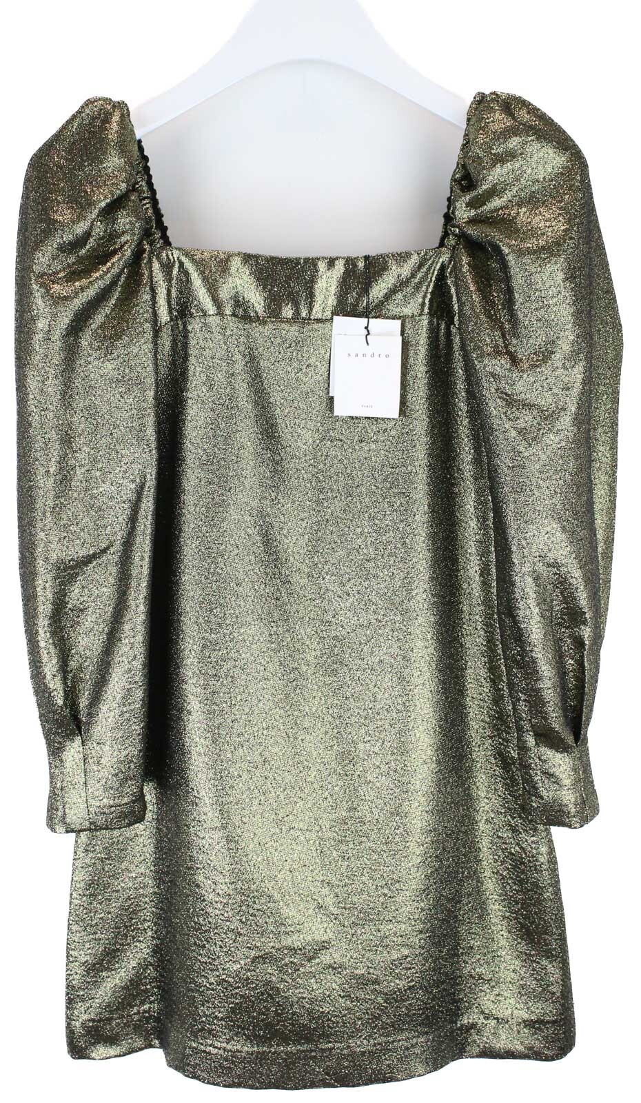 Sandro Julie Dress Womens (Eu) 38 Glitter Ruched Sleeves Square Neck Mini