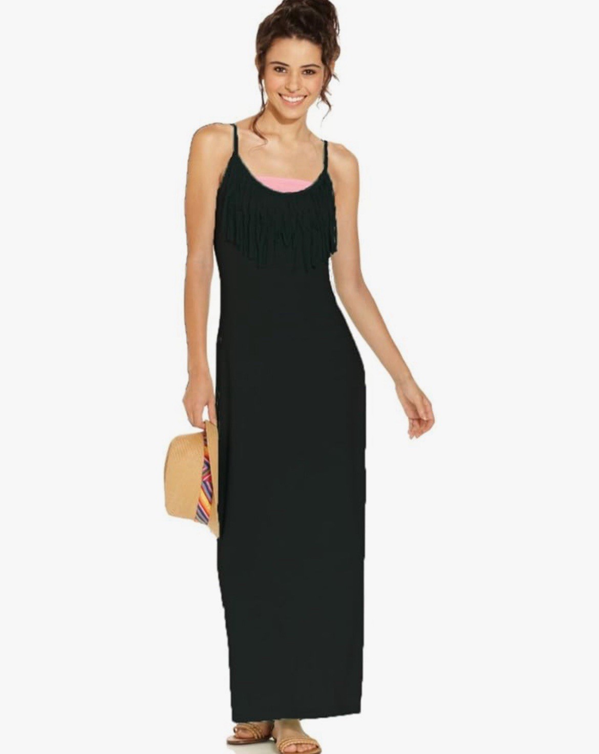 Miken Swim Black Maxi Dress with Fringe Size Medium