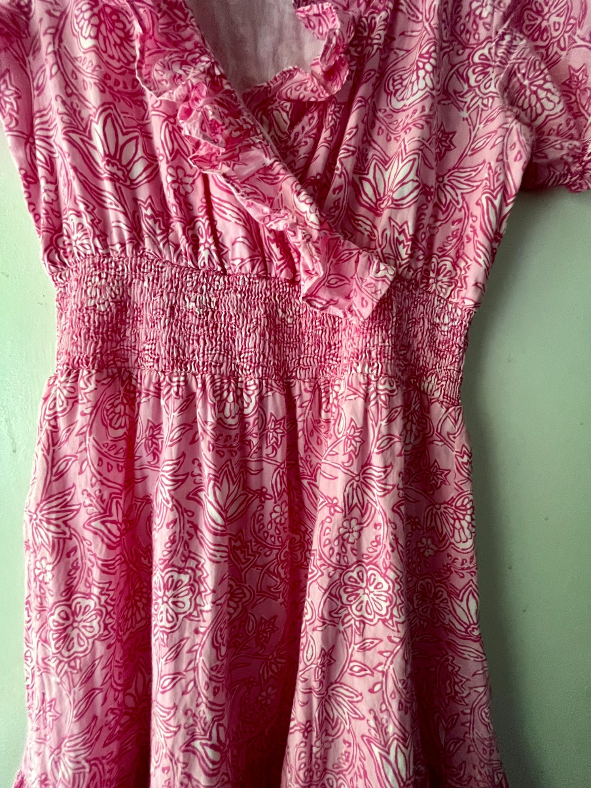 Preppy Girl Palm Beach Pink & White Ruffle Lined Cotton Dress, Size: XS