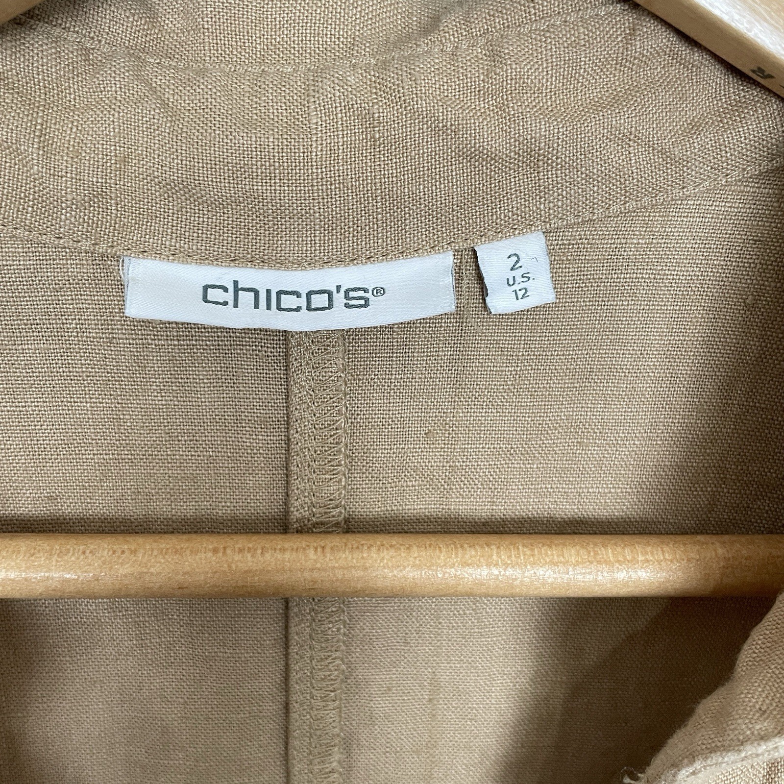Chicos Minimalist Linen Roll Tab Sleeve Dress Womens 2 12 Euro Summer Coastal
