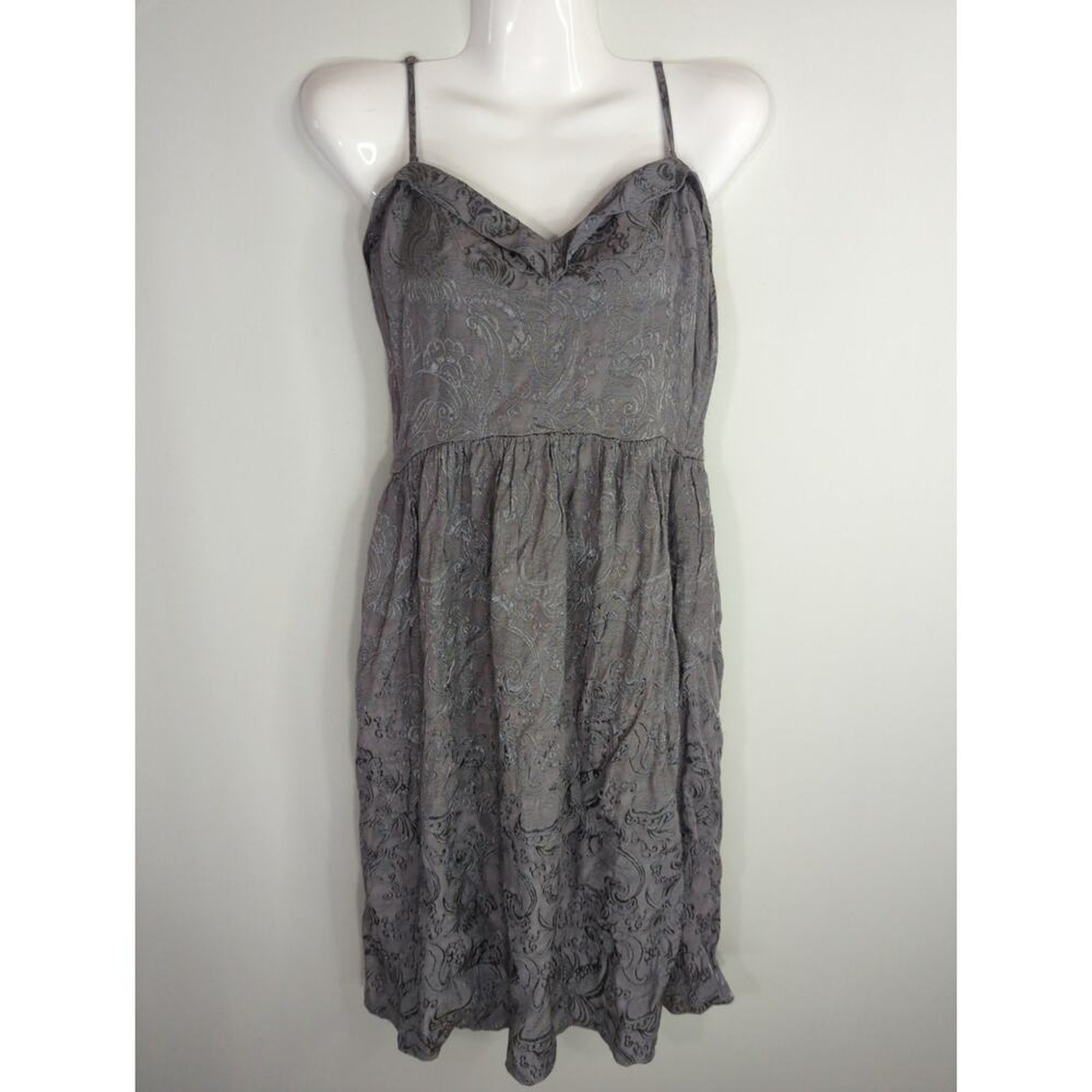 Anthropologie Maple Jacquard Sweetheart Neckline Midi Dress Gray Womens Size 10