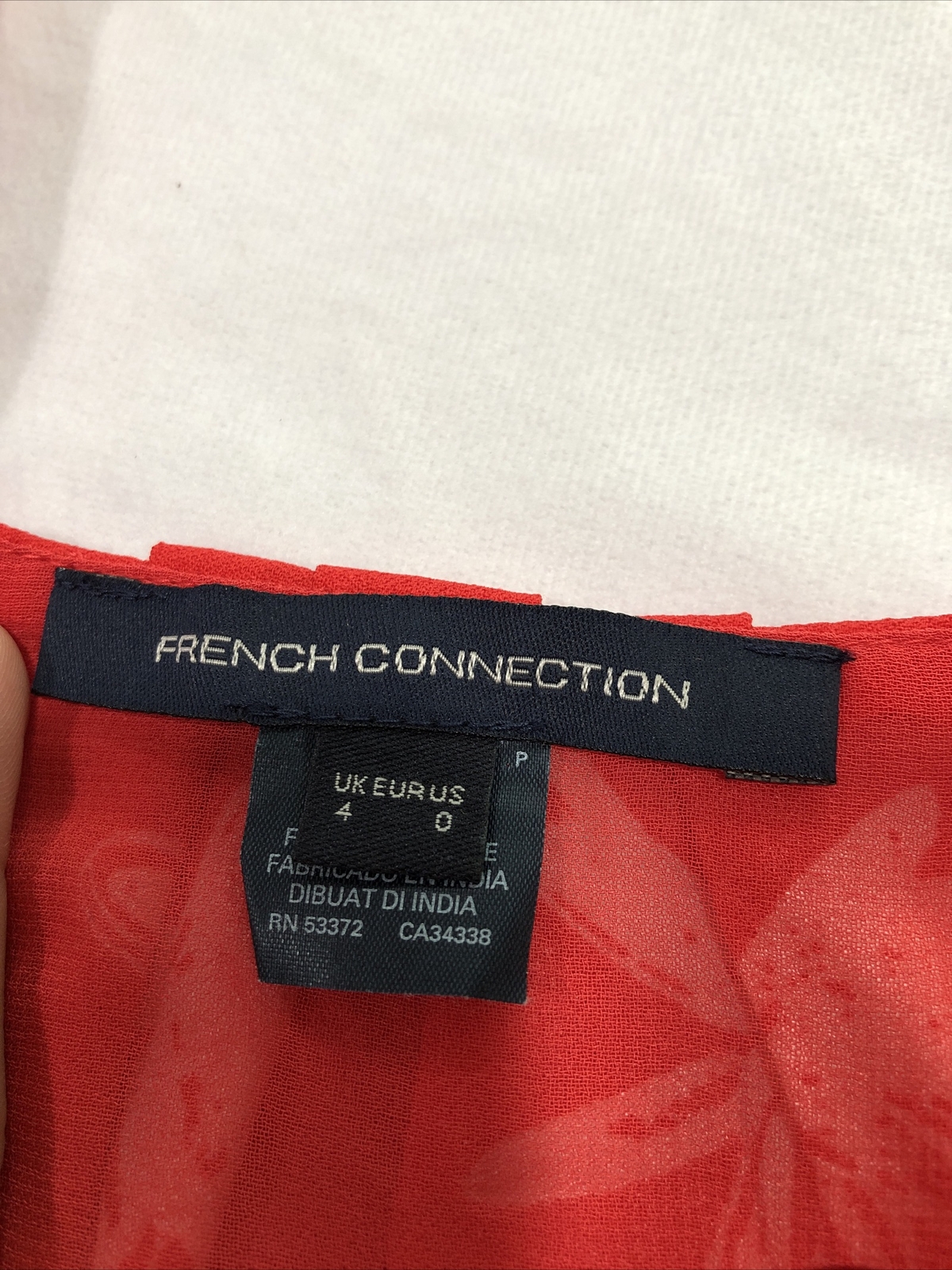 FRENCH CONNECTION US 0 Lollipop Red Multi V NECK SUMMER MINI DRESS