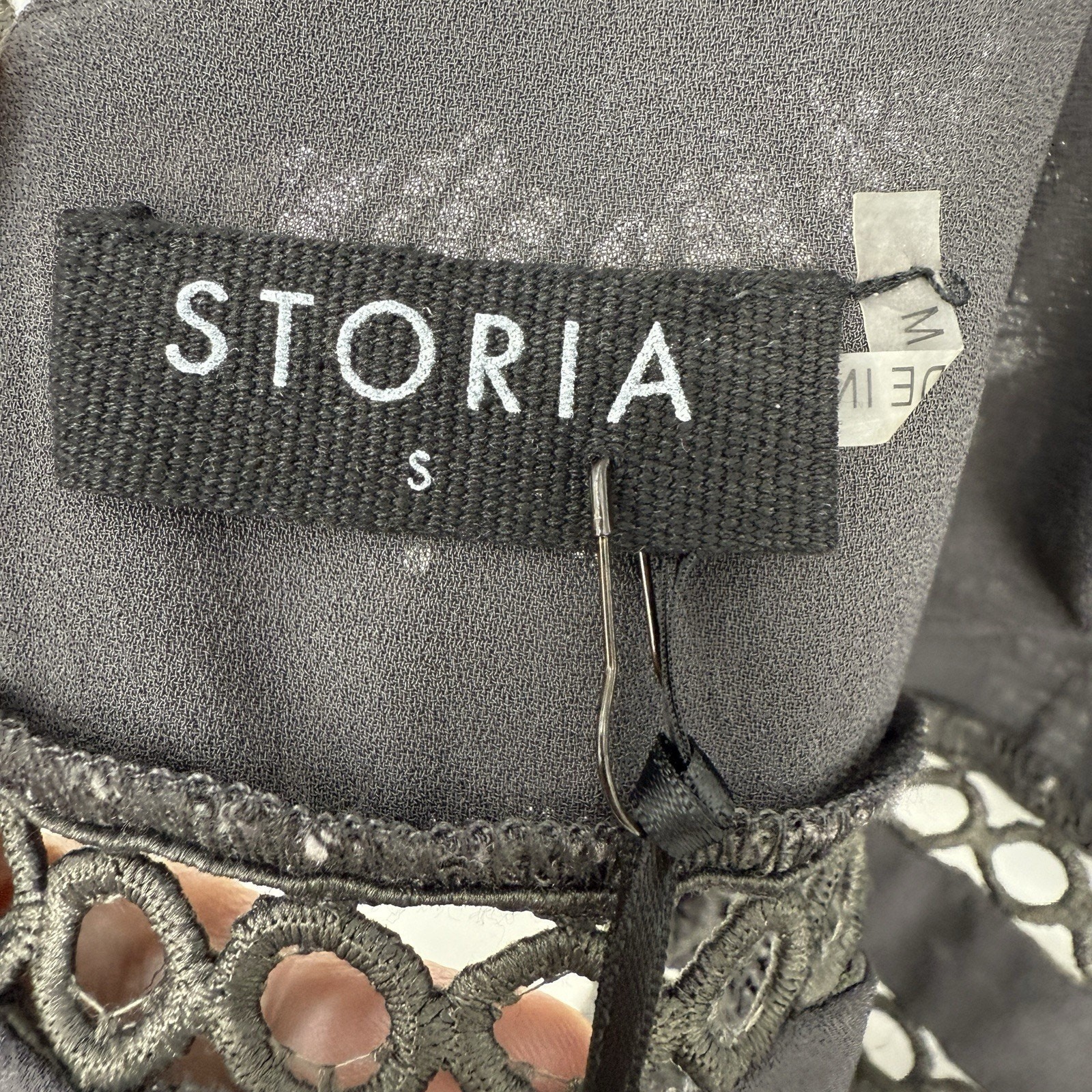 Storia Spaghetti Strap Lace Sheath Mini Dress size Small Dark Gray NWT