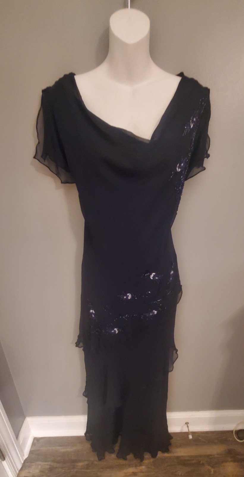 Scala Navy Blue Beaded Maxi Formal/Evening Gown. Size 14 Runs Small. Worn Once.