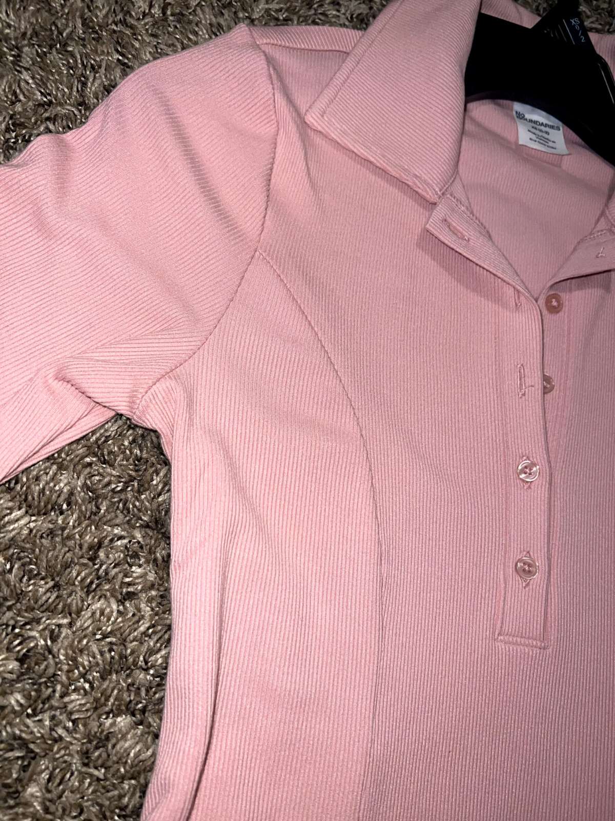 No Boundaries Ribbed Polo Dress with Long Sleeves, Women’s XS