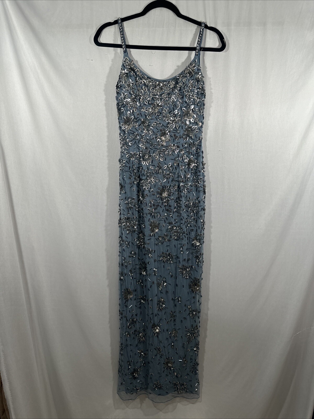 NWT Mac Duggal [ 2 ] 5477 Floral Embellished Scoop Neck Gown in Slate Grey #J744