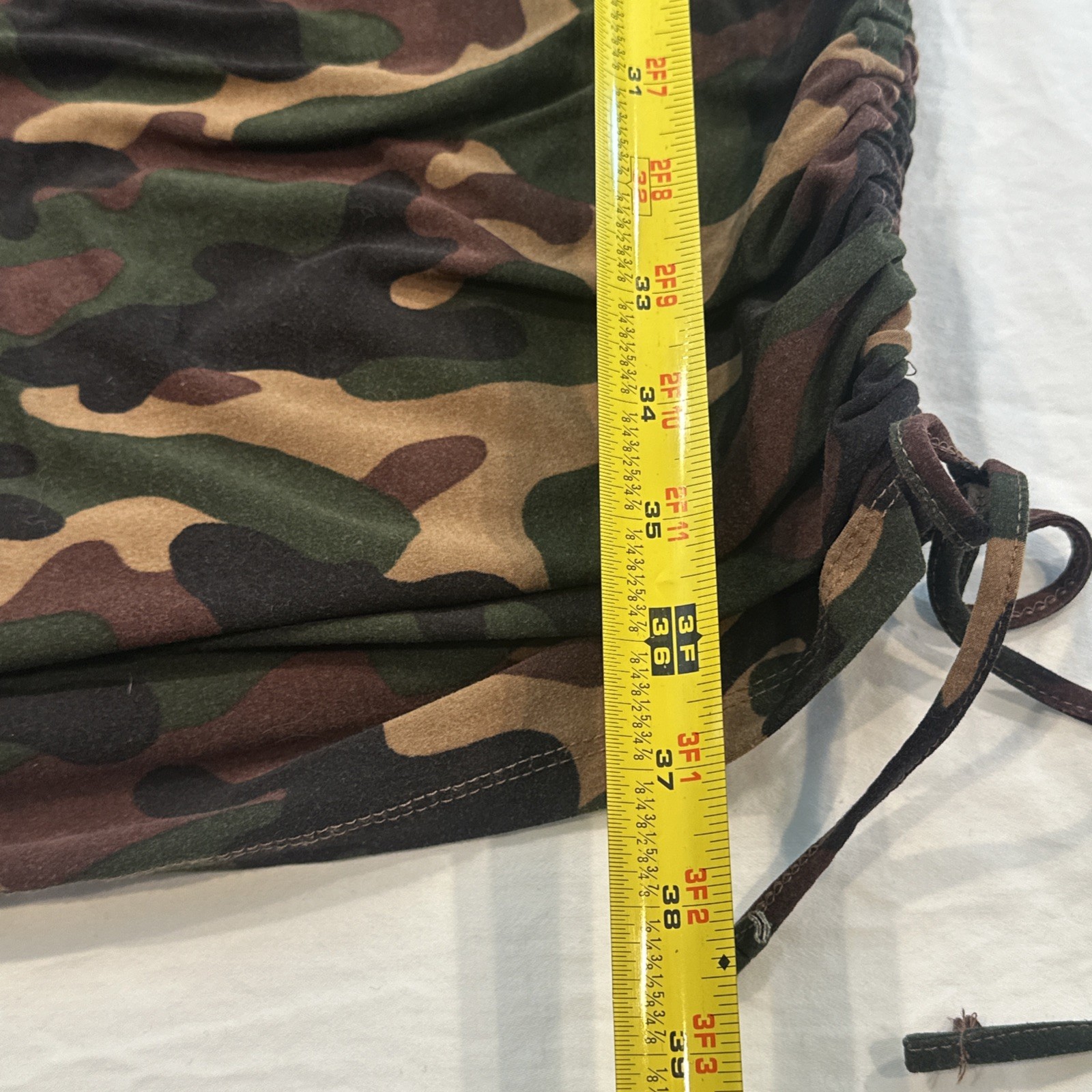 Edgy Alternative Bodycon Fitted Camo Dress Womens L Long Sleeve Ruched Discreet