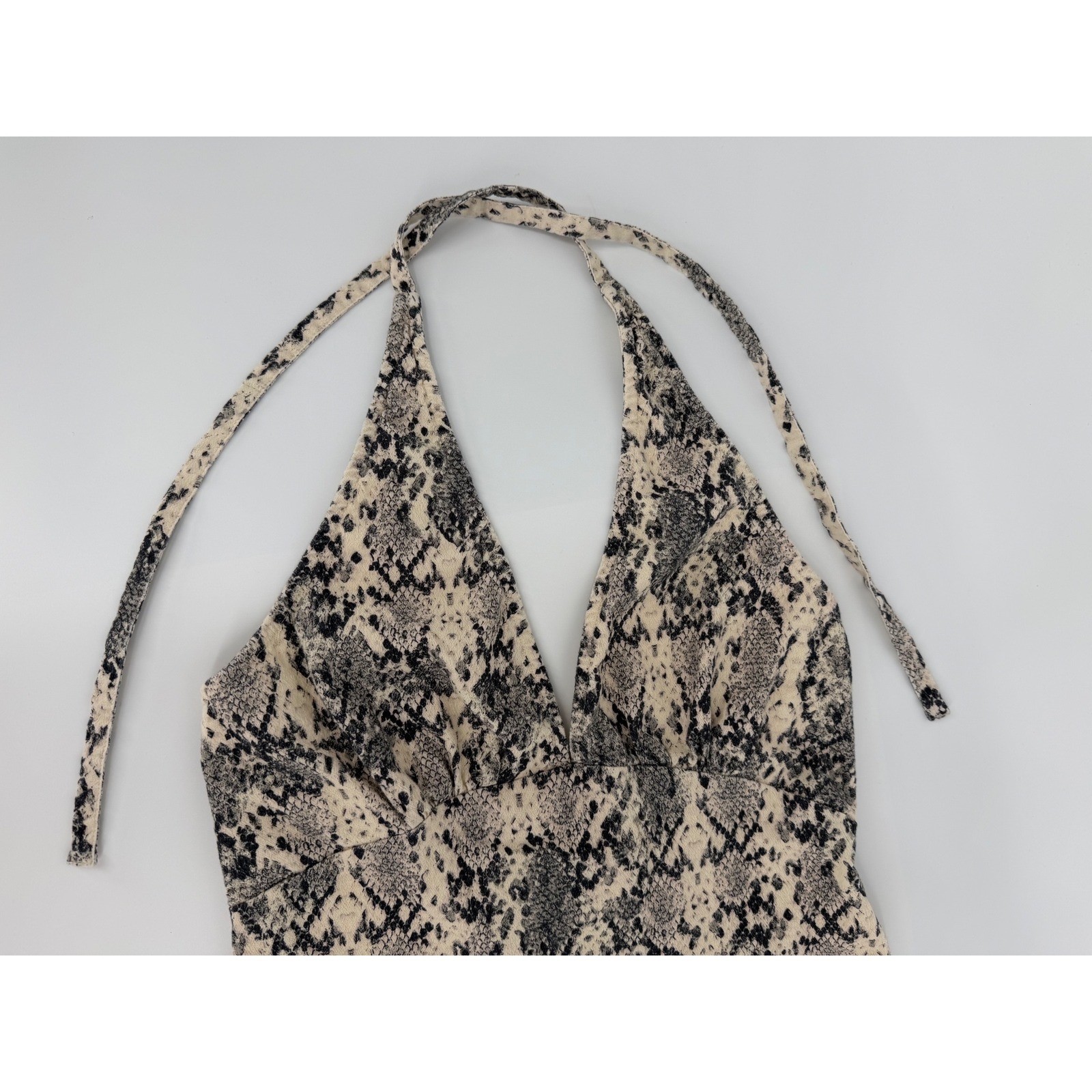 Free People Snake Print Halter Mini Dress Tan Black OB2027879 XS
