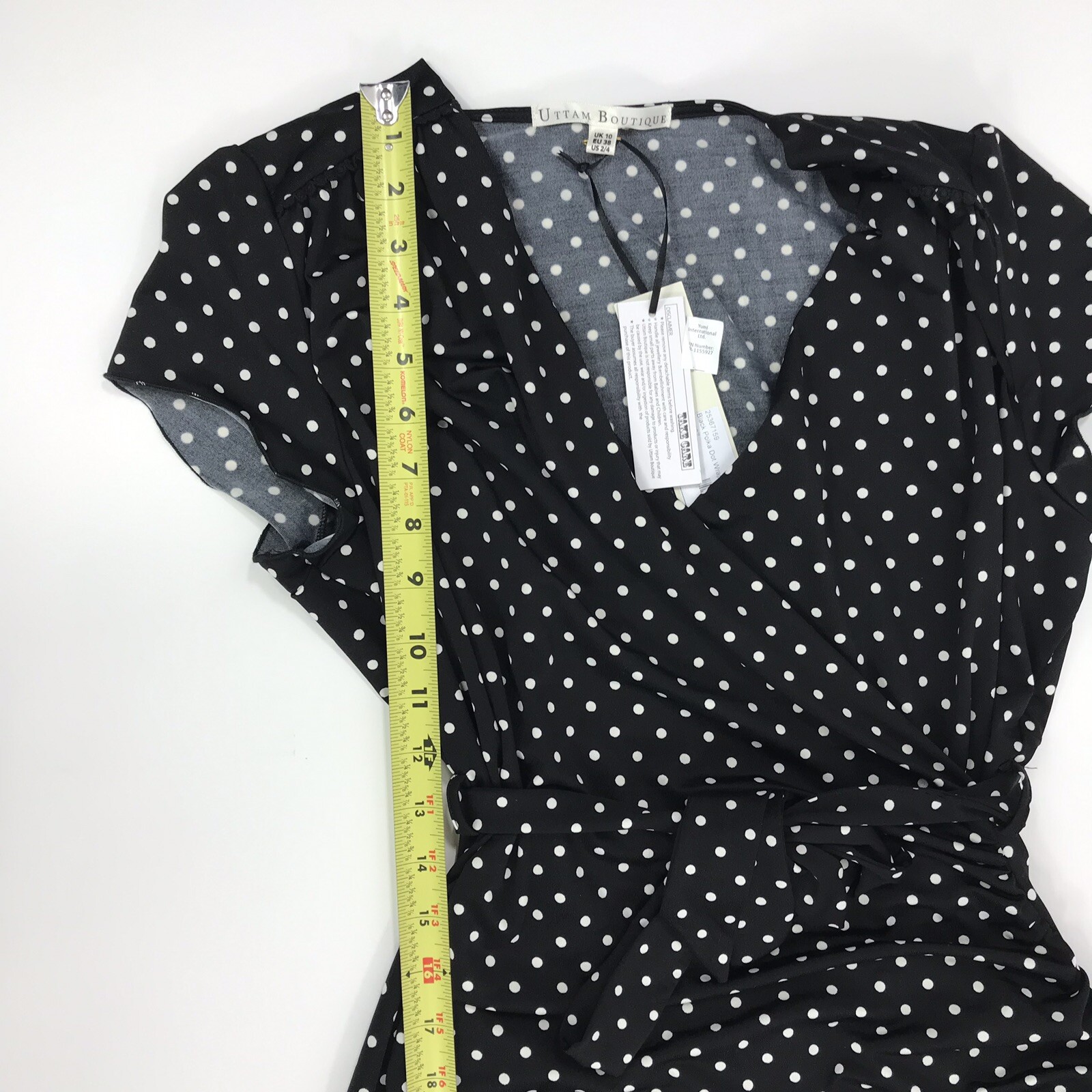 Uttam Boutique London Wrap Effect Sz 10 Dress Polka Dot Black White New