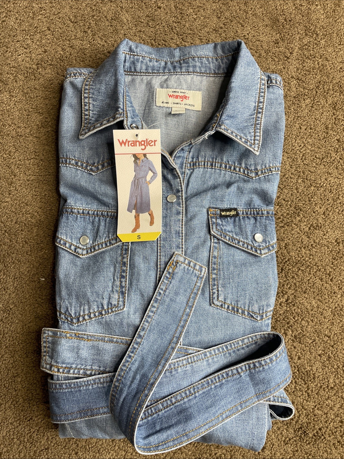 Wrangler Belted Denim Midi Dress Size-S Blues- Jean Dress- NWT- Two Side Pockets