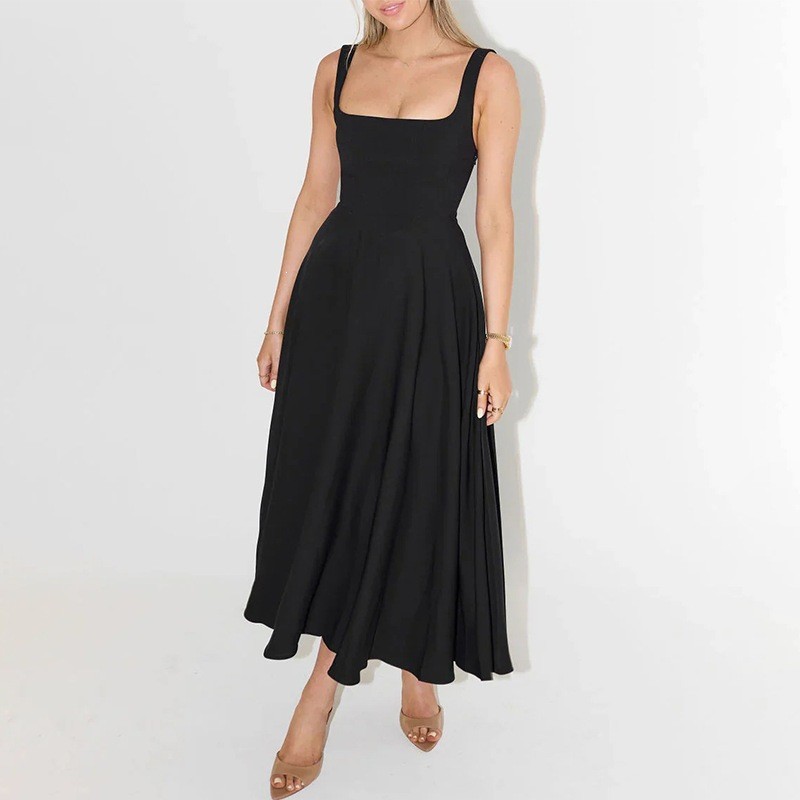Elegant Sleeveless Midi Dress With Straps Backless A-Line