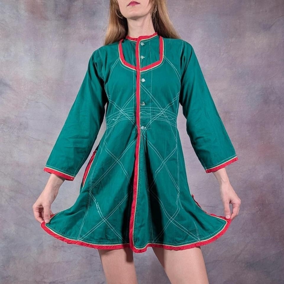 Vintage 60s/ 70s 100% Cotton Hippie Indian Long Sleeve Mindi Dress/ Tunic Fairy