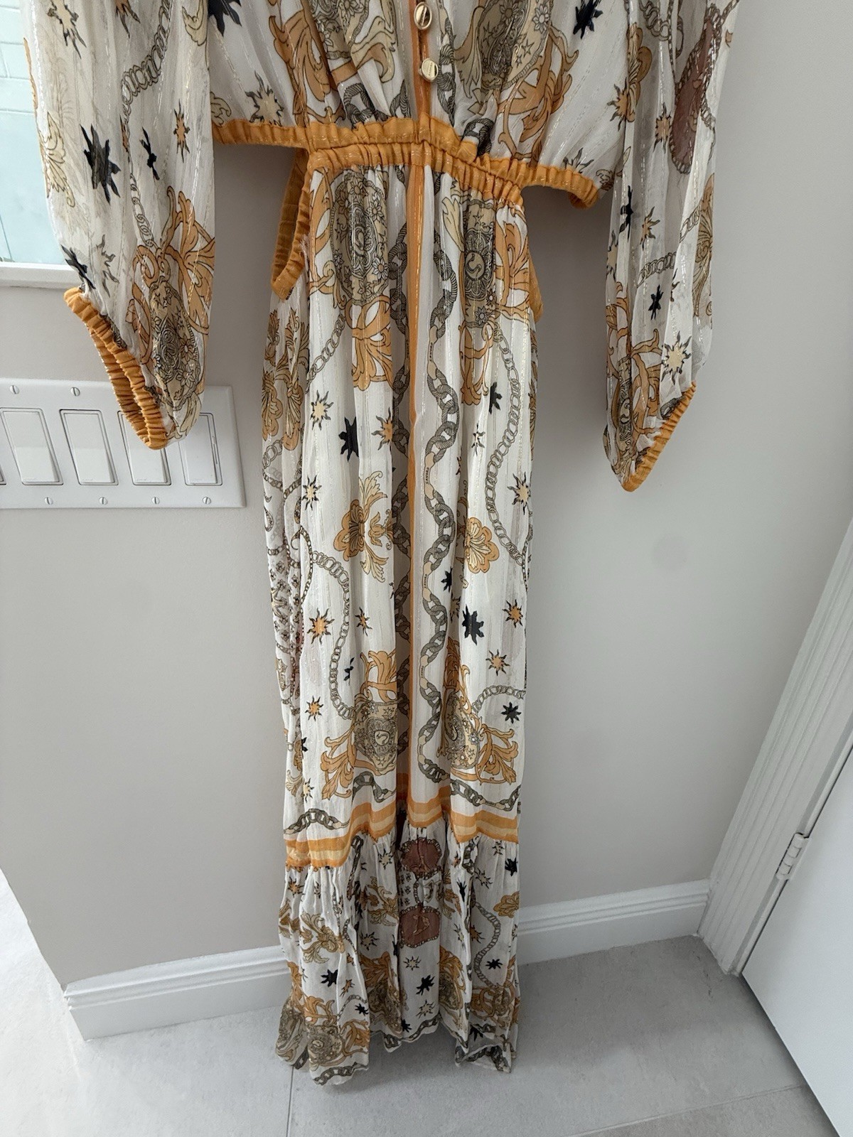 Sandro Valldemossa Metallic Scarf Print Maxi Dress 38