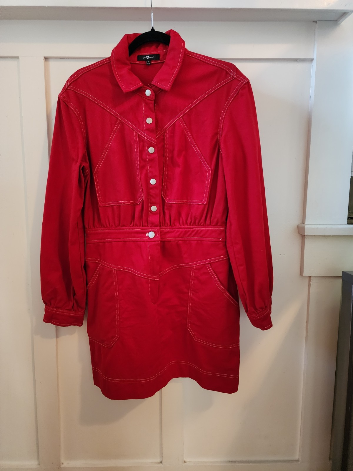 7 For All Mankind Womens 6 Long Sleeve Denim Red Shirtdress NWT Western Mini