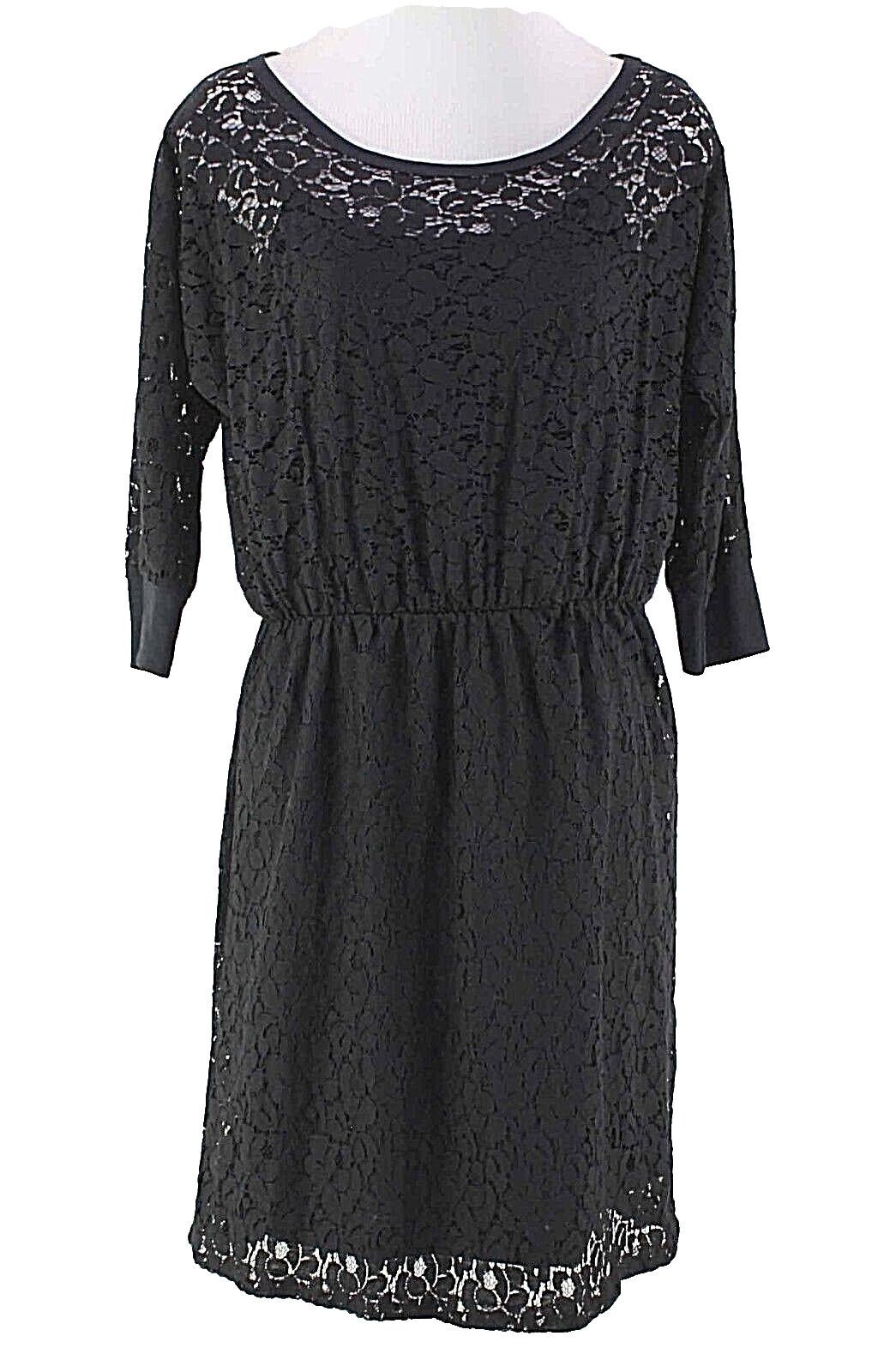Staci Woo NEW $88 Sz M Black Lace 3/4 Sleeve Cotton Nylon Poly Blend Dress