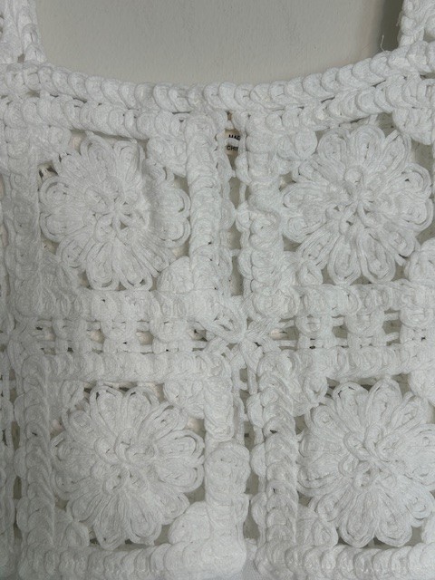 POL Romantic Bohemian Inspired White Crochet Lush Lace Tulle Knit Midi Dress NEW