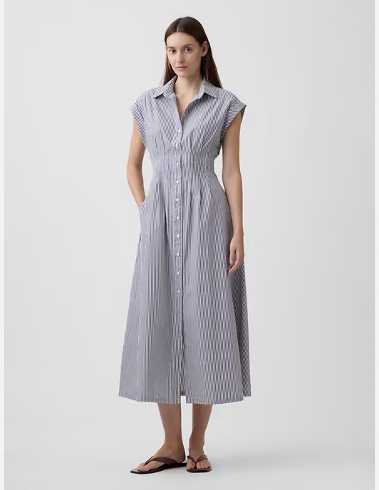 Gap Poplin Striped Cinched Midi Shirtdress Size XS NWOT RT$100