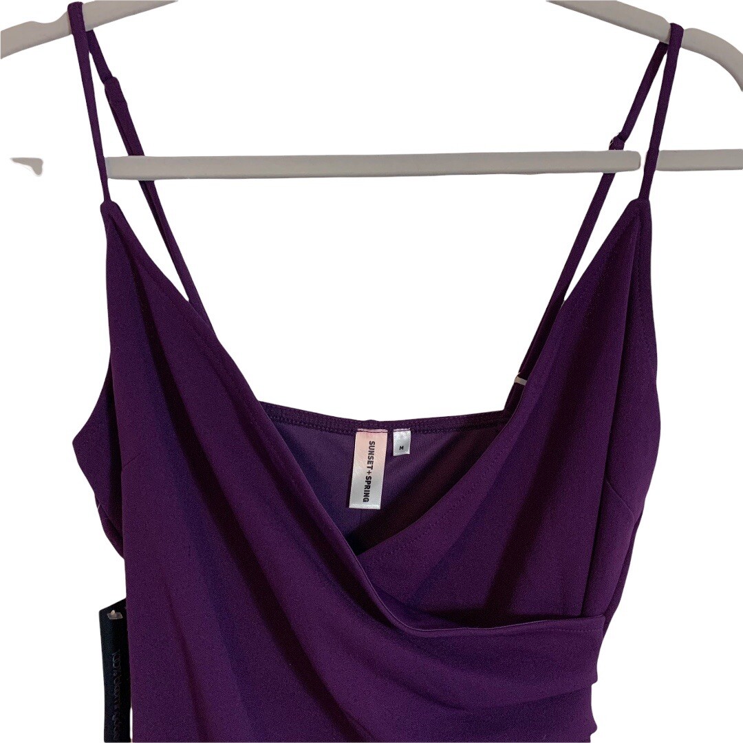 Sunset + Spring Women’S Purple Violet Asymmetric Ruched Faux Wrap Dress Size M