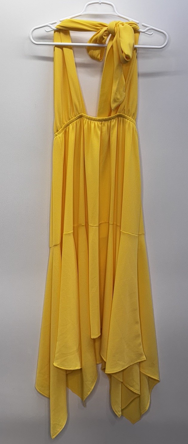 Vici Marisol Halter Cutout Midi Dress Tiered Backless Yellow Beach Women’s L