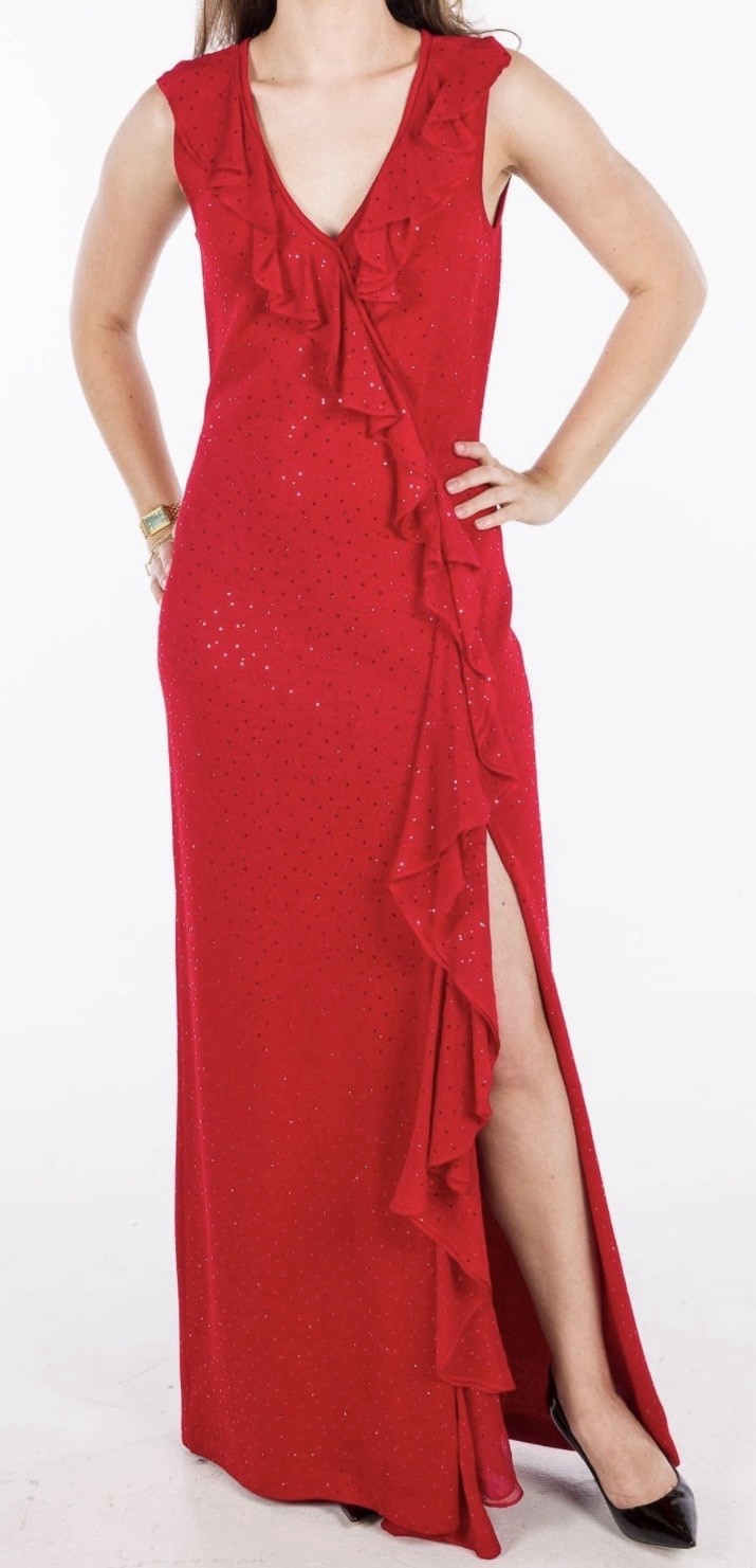 ST. JOHN EVENING BY MARIE GRAY RED SEQUINED FULL LENTH EVENING DRESS SIZE 8