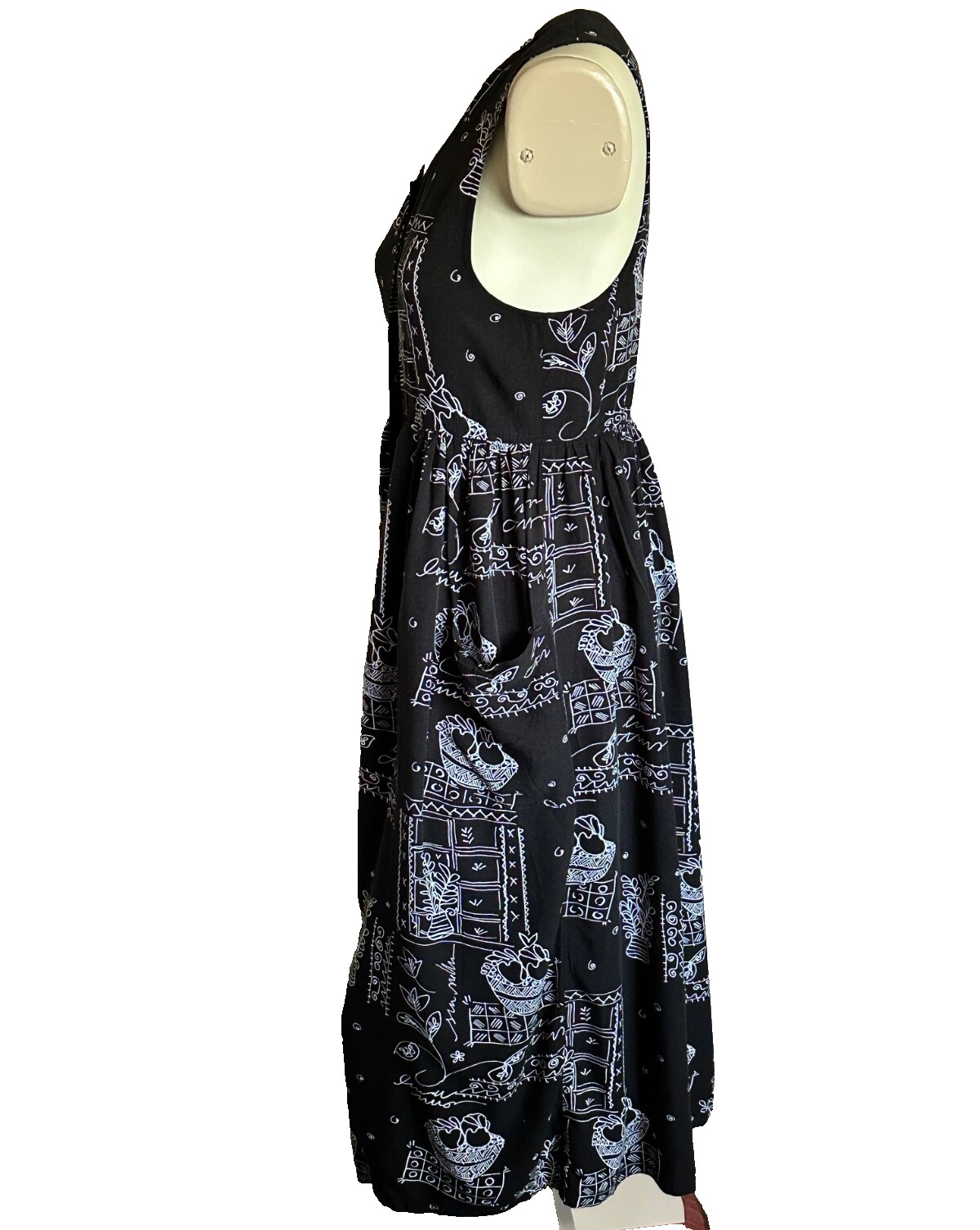 Sigrid Olsen Black/White Print Maxi Full Button Down Sleeveless Dress Size S