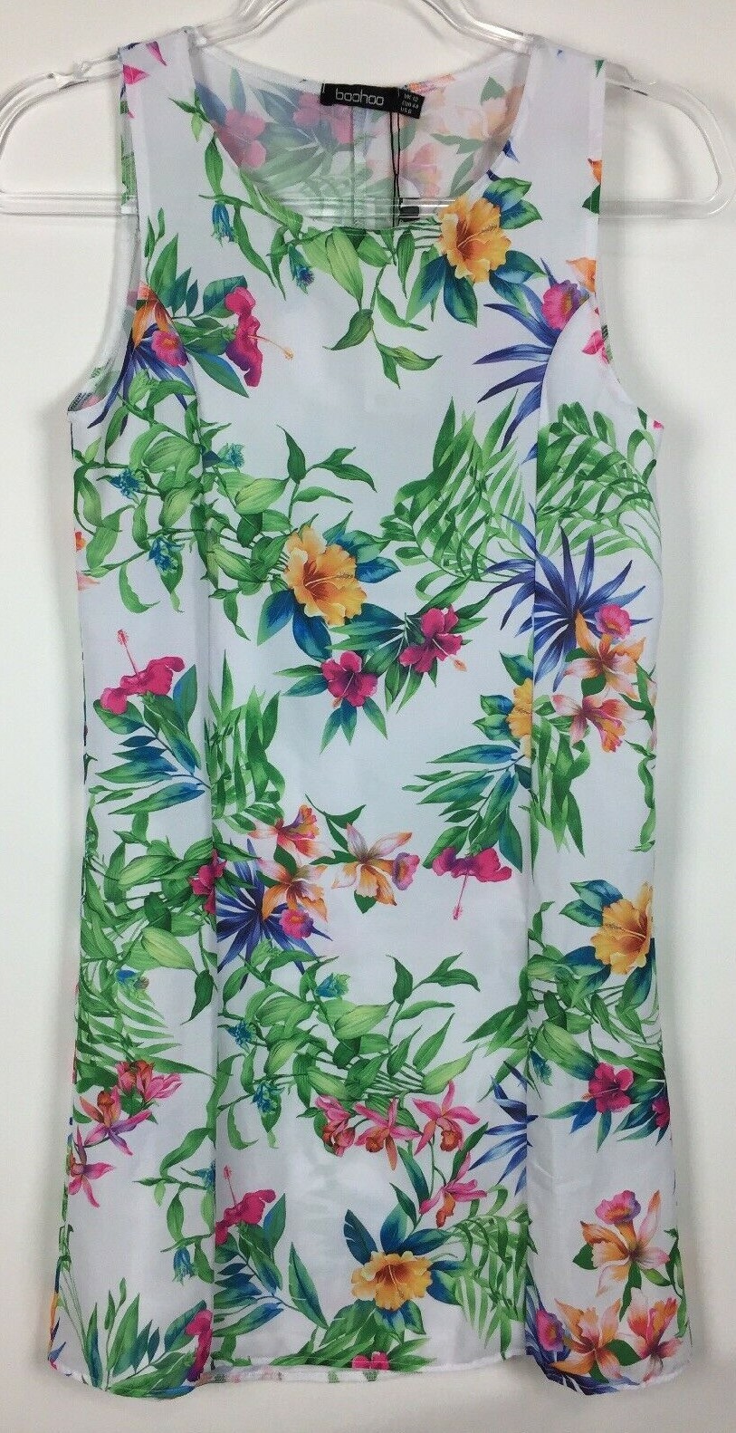 Boohoo Dress Womens Size 8 White Tropical Floral A Line Unlined Lightweight NWT