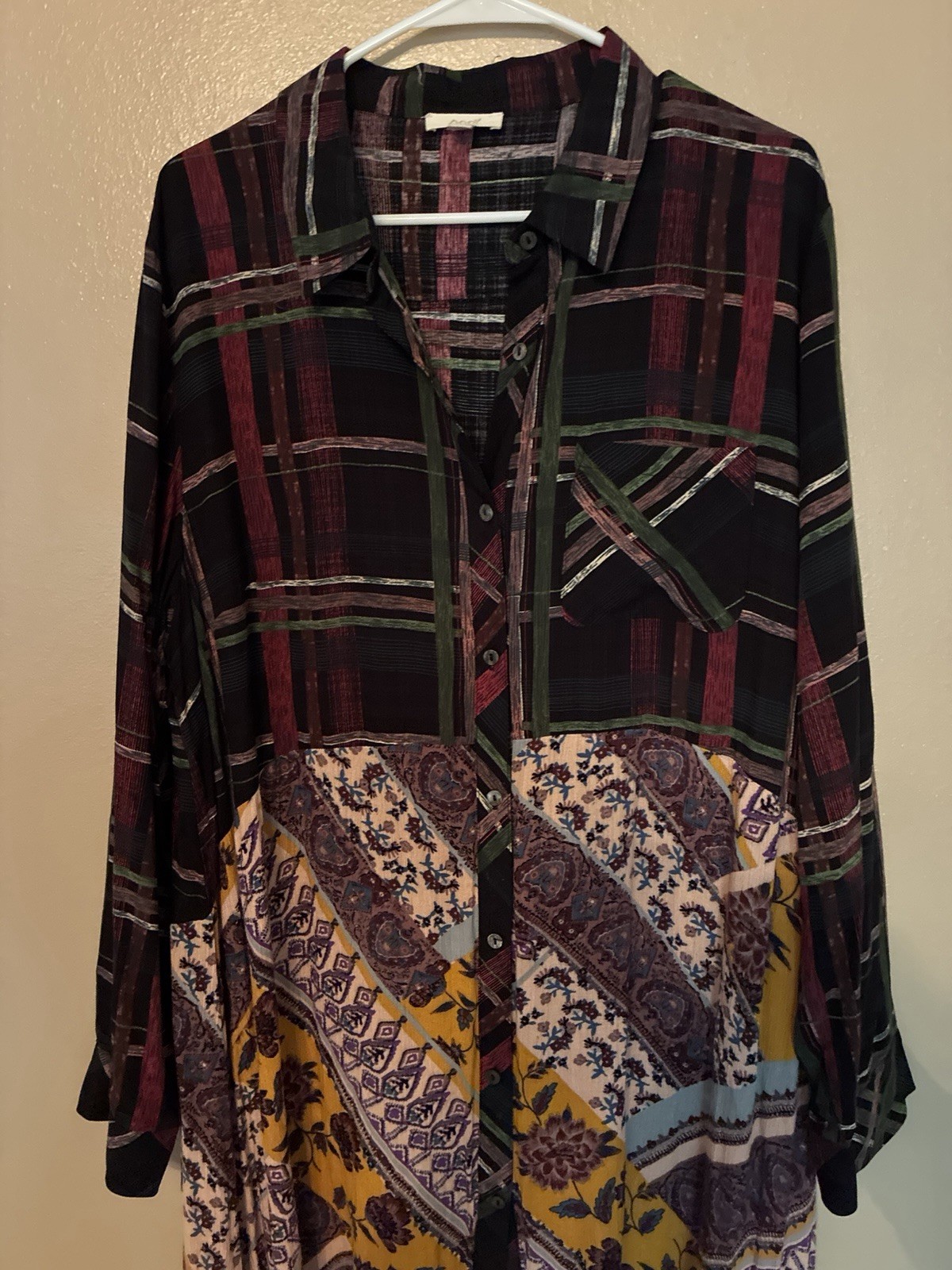 Oddi Long Button Front Fringe Duster Dress Long Top Size 1XL Boutique