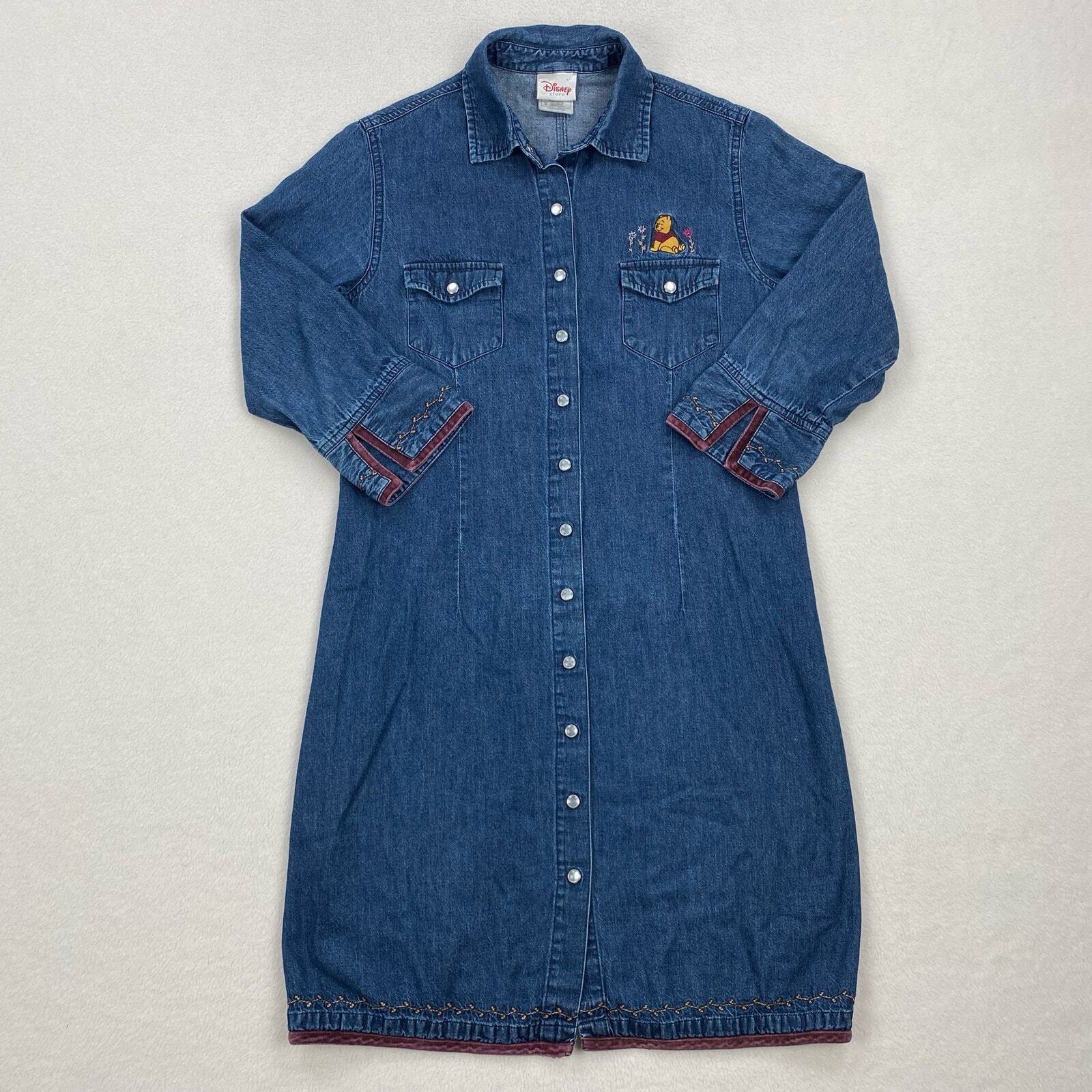 Vintage Disney Dress Size Small Dark Wash Denim Winnie the Pooh Cartoon Cute