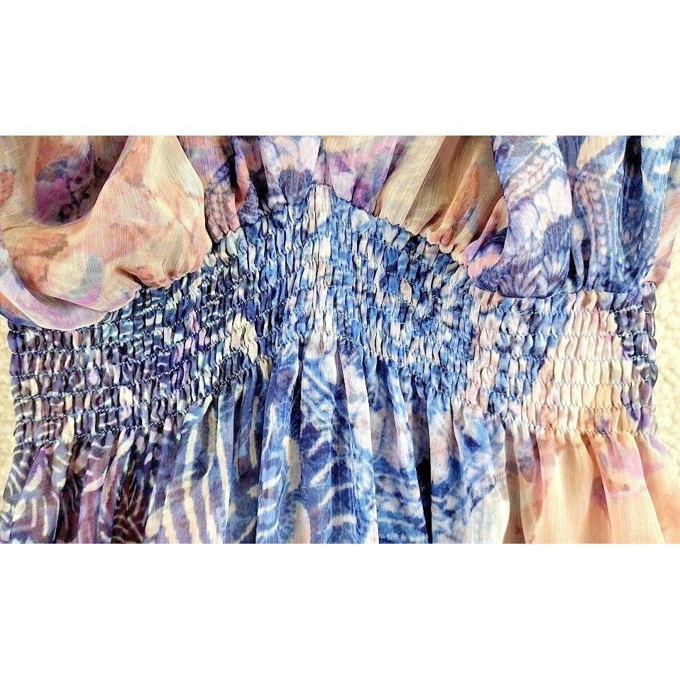 MISA Los Angeles Floral Tiered Midi Dress XS Bohemian Cold Shoulder Purple