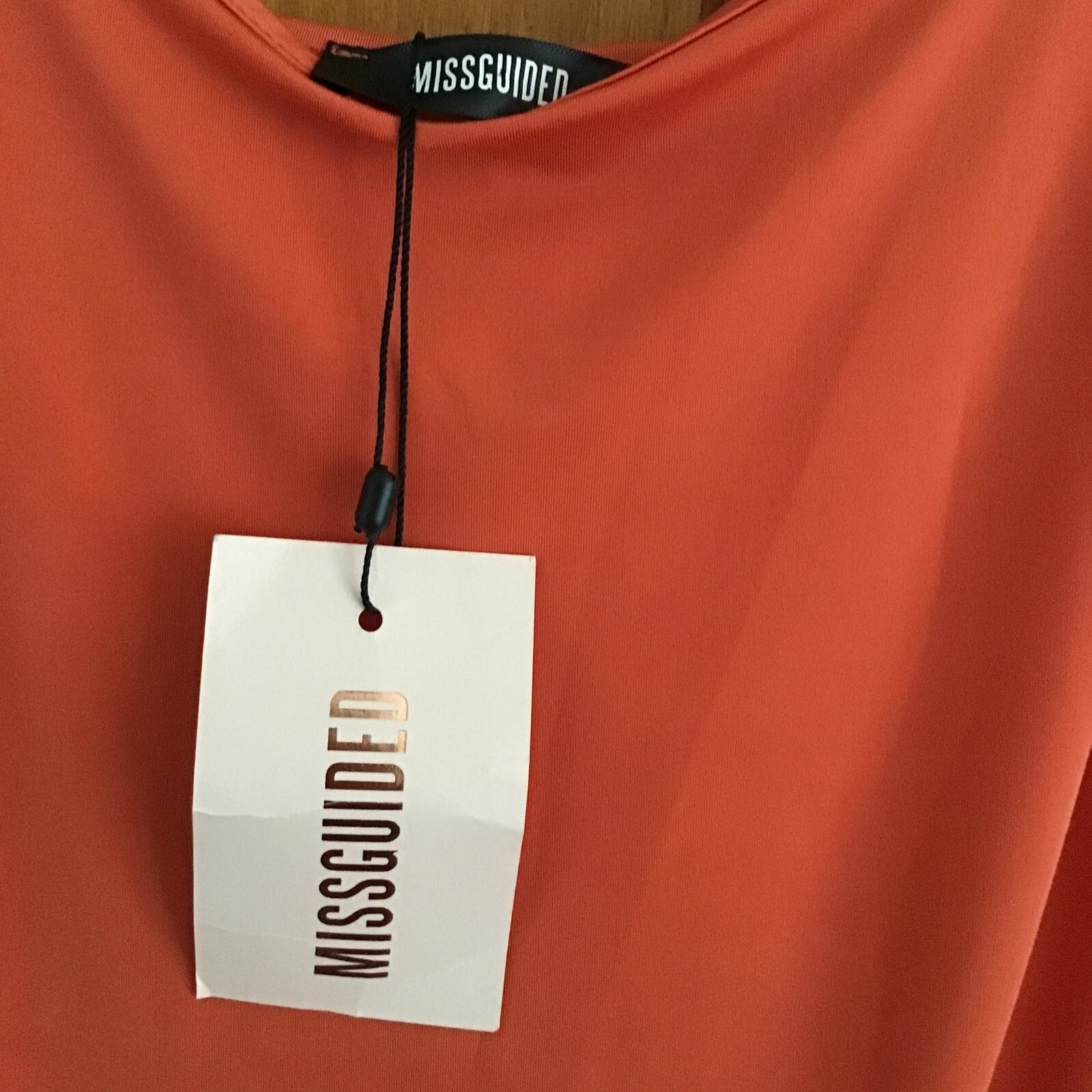 Womens MISGUIDED MIDI DRESS CORAL ORANGE SUMMER SLINKY SINGLE LAYER UK10 BNWT