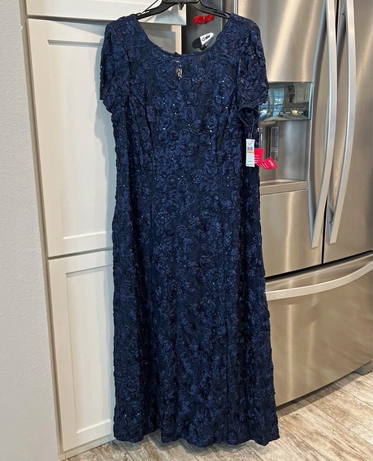 Alex Evenings Navy Floral Lace Sequin Ball Gown Long Dress 24W