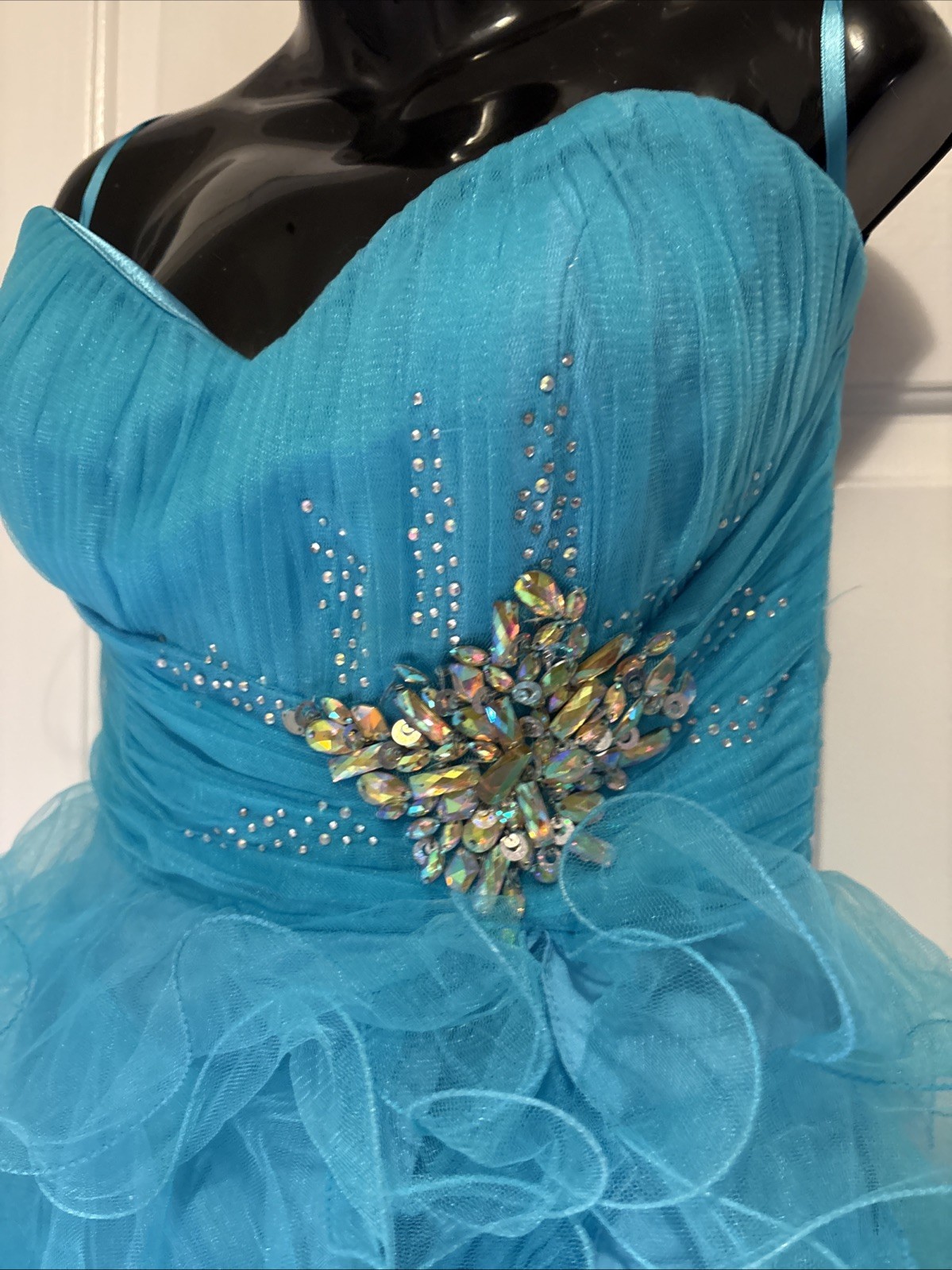 Cassandra Stone For Mac Dougal Size 10 WOW! Peacock Blue Ruffles Ruffles High&Lo