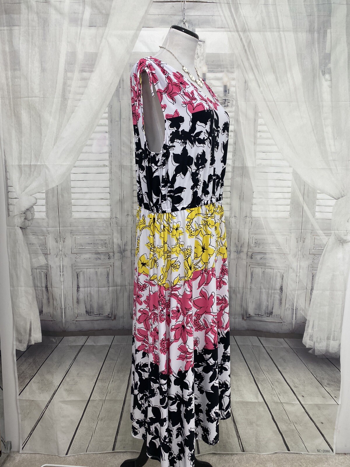Ruby Rd 1X Floral Pink Yellow White Sleeveless Dress Pullover Asymmetrical B25