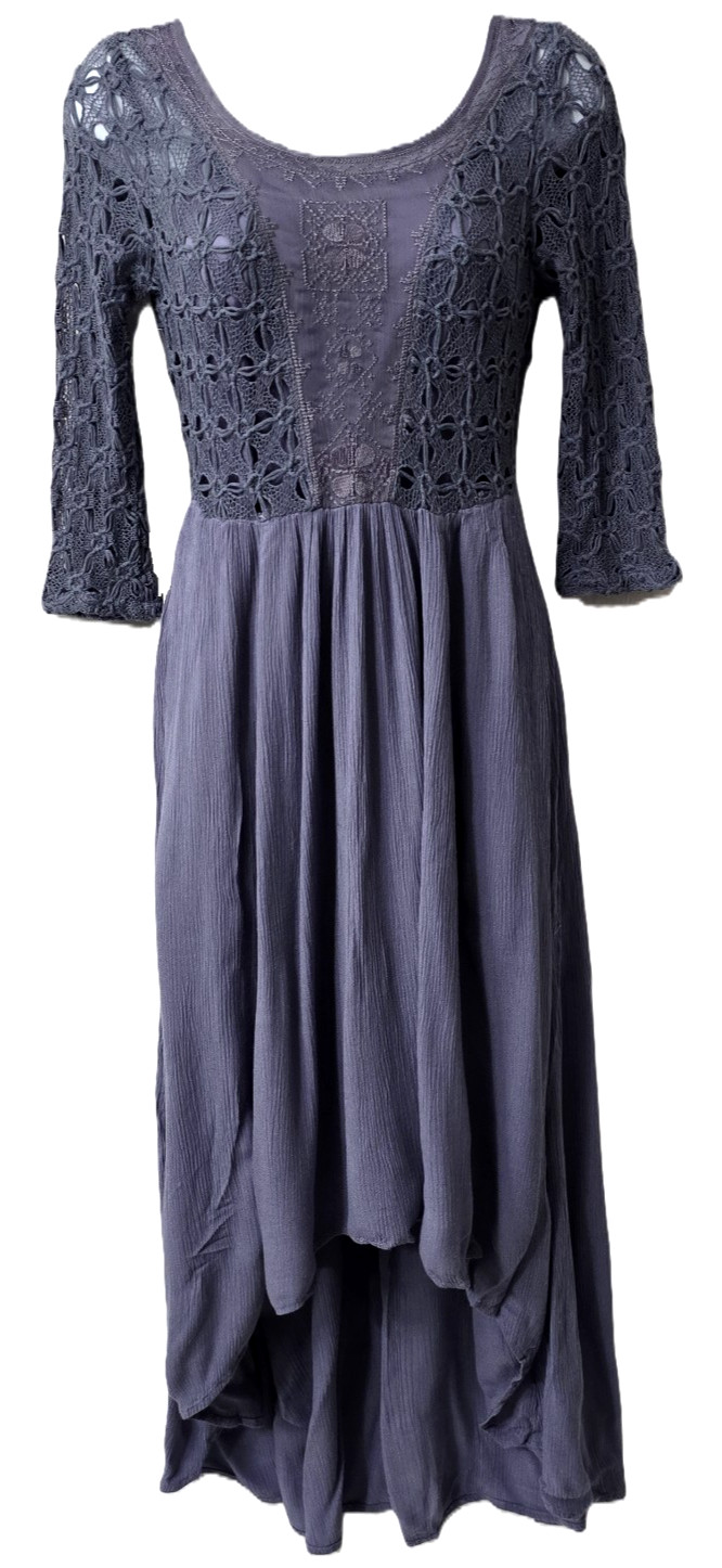 Free People Lonesome Dove Dress 2 XS Crochet Lace Hi Low Flowy Fairy Princess