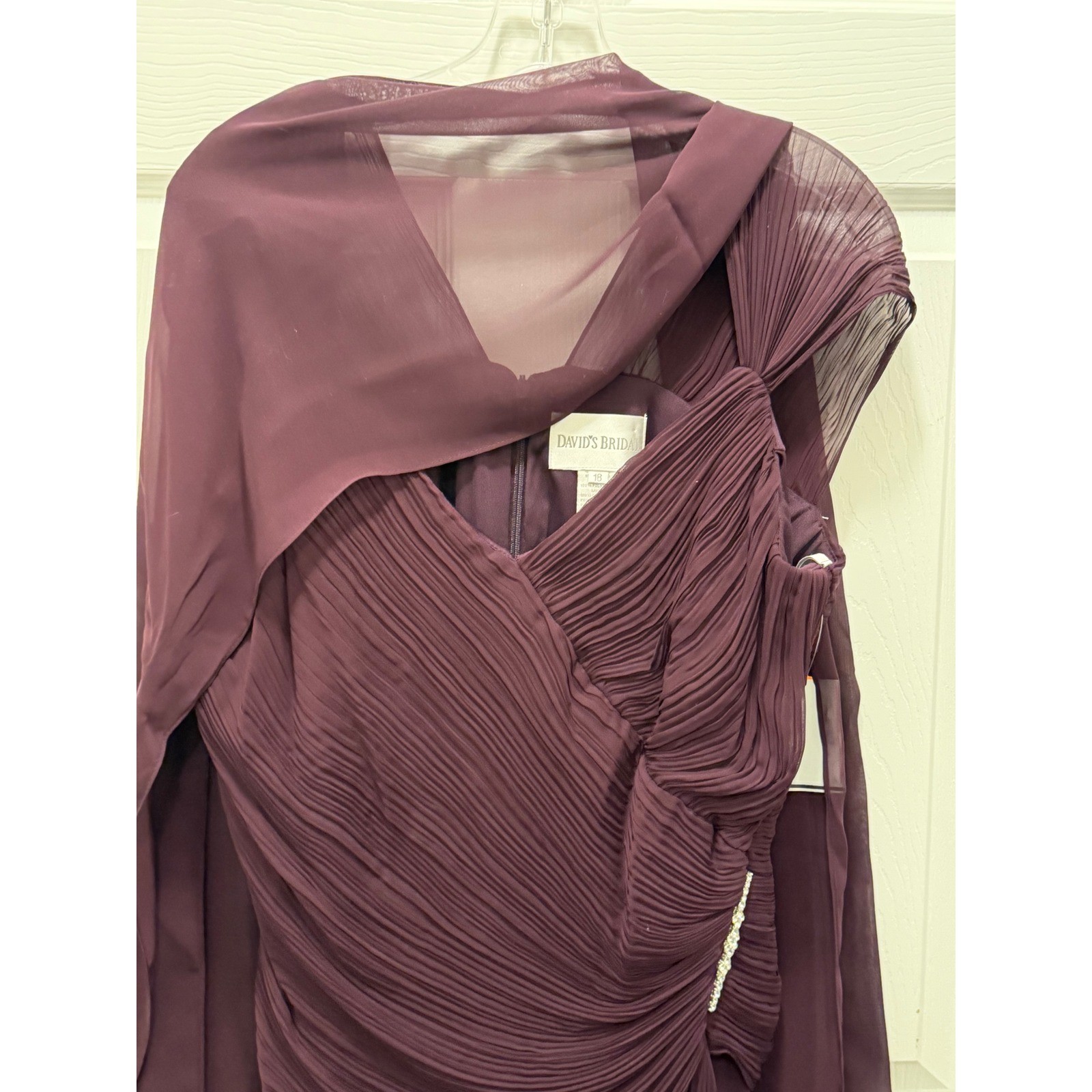 NWT Davids Bridal Eggplant Purple Chiffon Pleated Gown Mother of Bride Womens 18