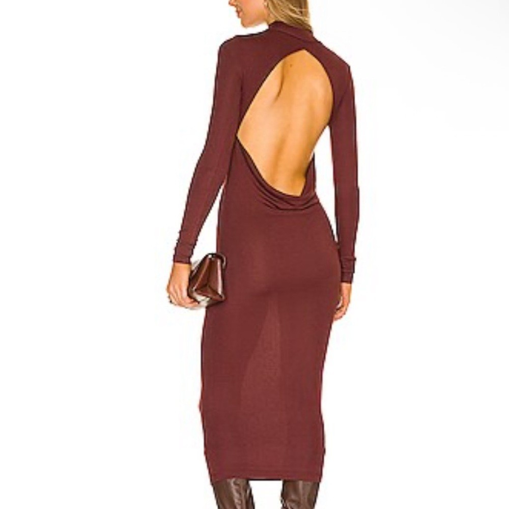Alix NYC Anderson Dress Midi Open Back Long Sleeve in Clove Size Small