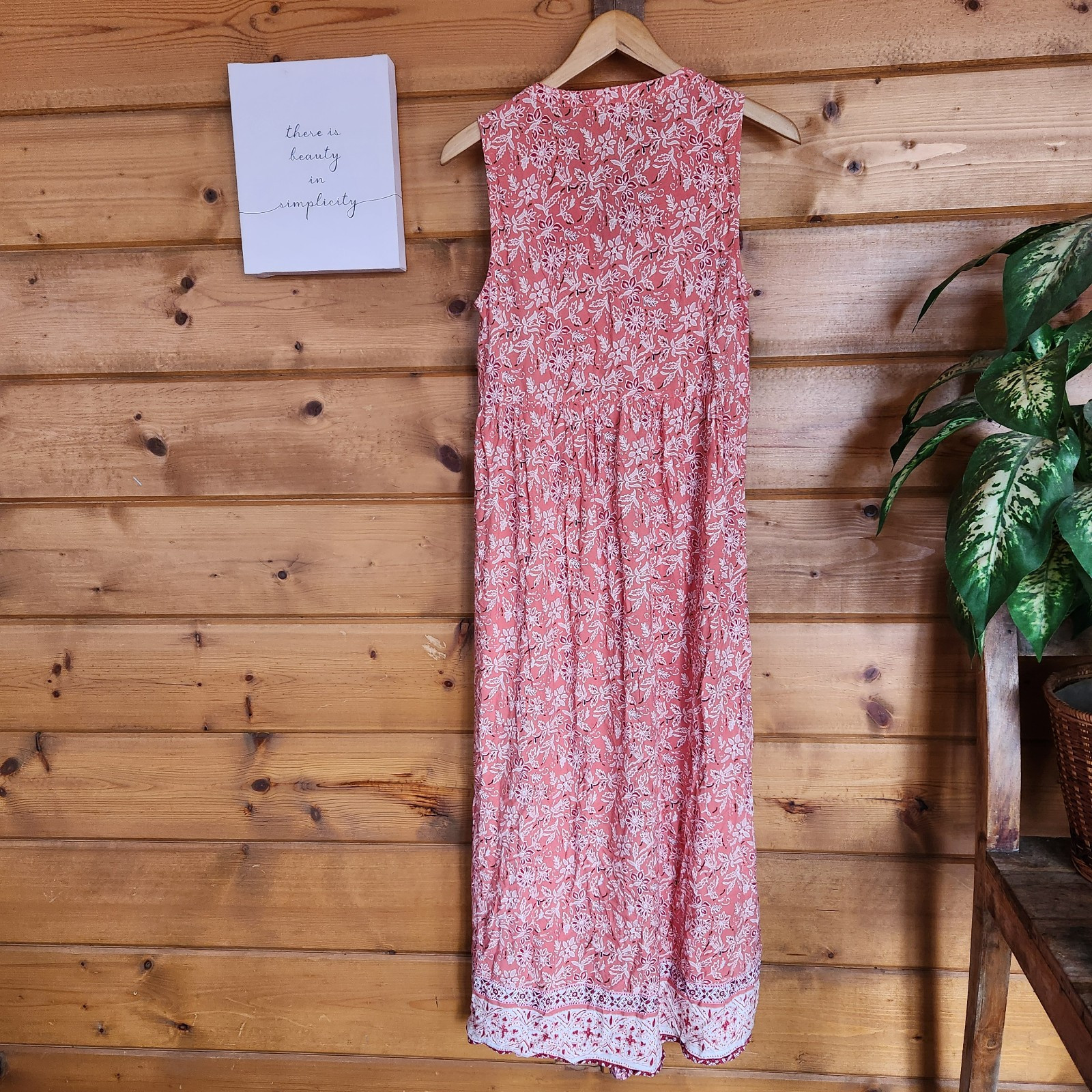 Beach Lunch Lounge Maxi Dress Sleeveless Floral Damask Boho Pleated Tassle Sz XS
