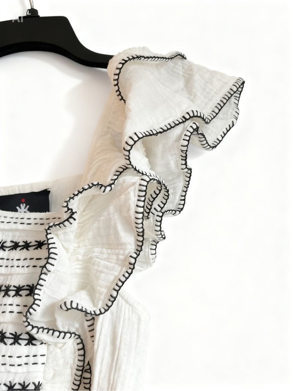 White Embroidered Ruffle-Trim Maxi Resort Style Bohemian Seema Kahai Dress Small