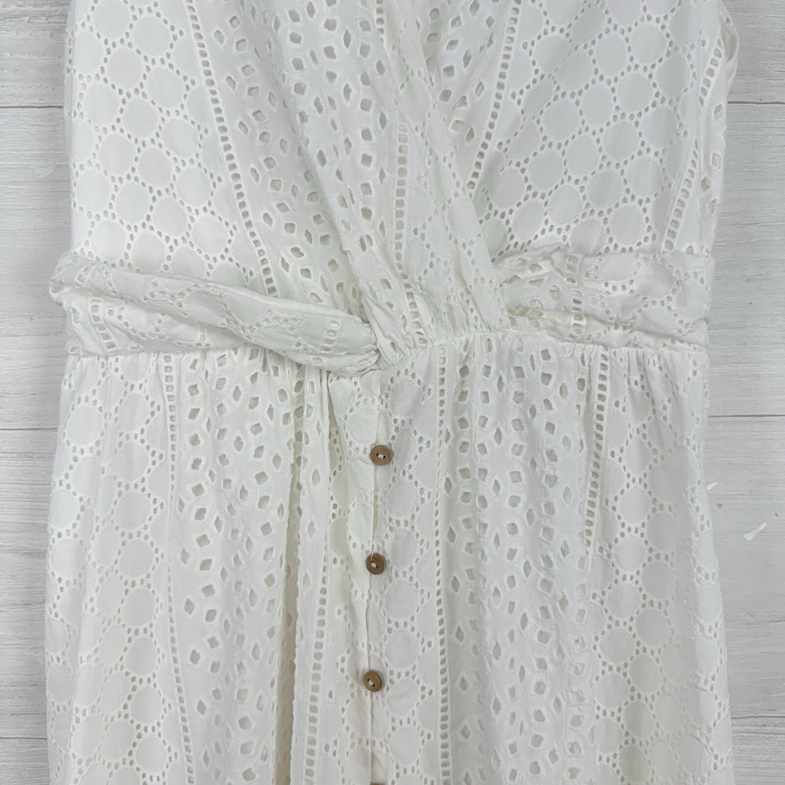 ZARA Openwork Embroidered Eyelet Midi Dress L White Sleeveless V Neck Feminine