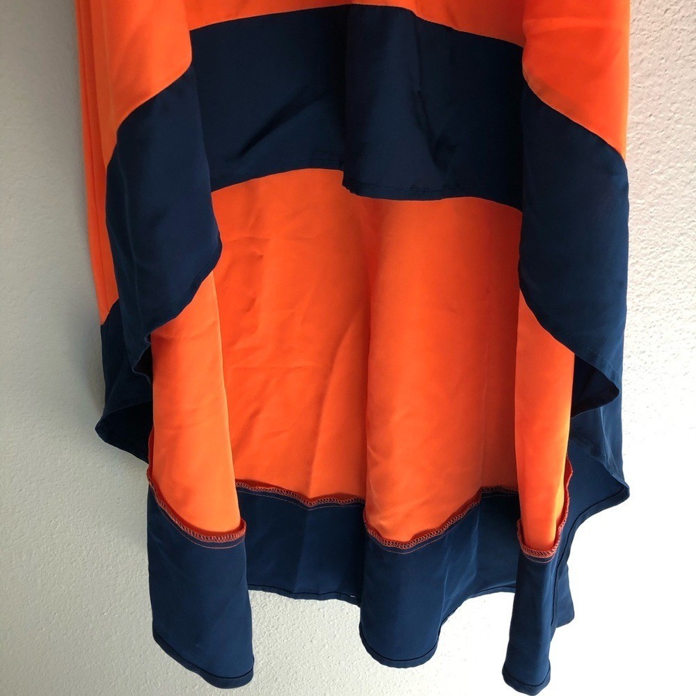 JUSTFAB Womens Junior Dress High Low Orange Navy Blue M Elastic Drawstring