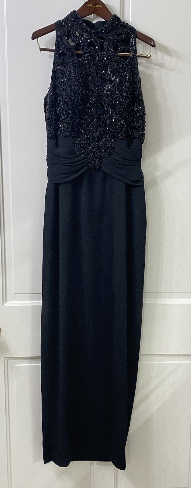 Cassandra Stone Vintage Y2K Beaded Sequin Halter Gown High Slit Prom Pageant, 8